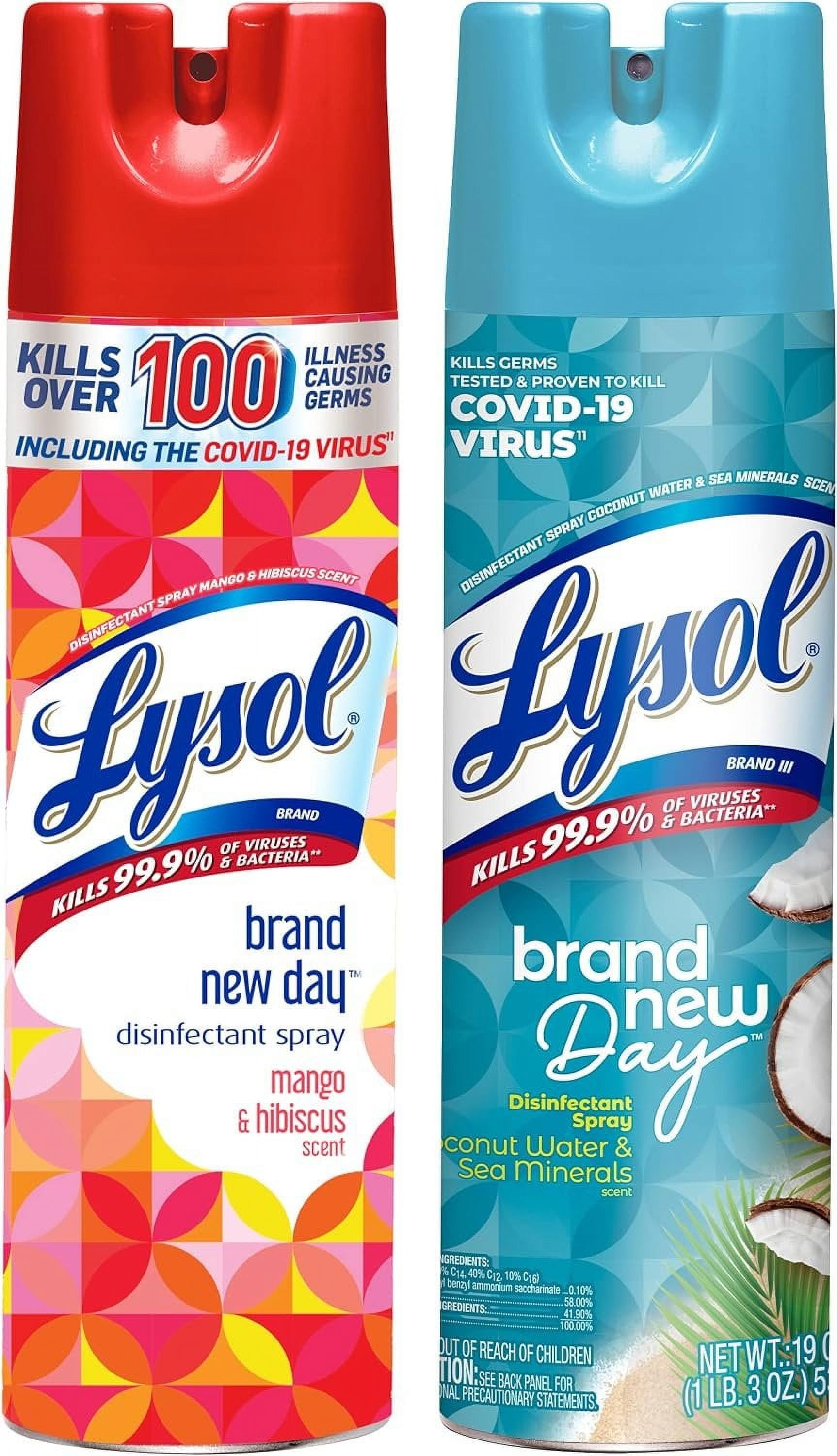 Lysol Disinfectant Spray Multi-Surface Sanitizer, Mango & Hibiscus and Coconut & Sea Minerals (Pack of 2, 19 oz) as1n8