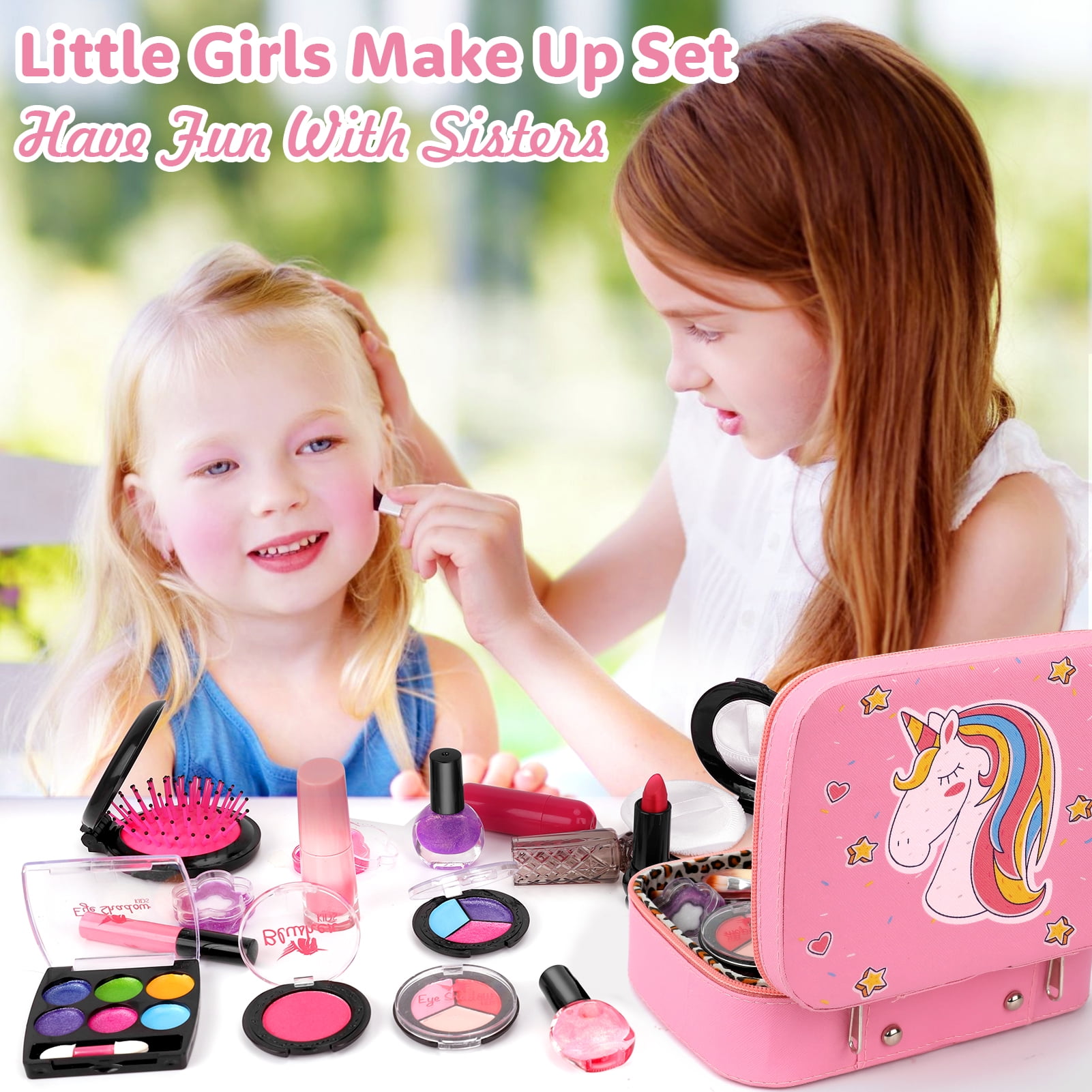 Sendida Washable Kids Makeup Kit for Girls, Pretend Play Cosmetic Set with Makeup Bag (25 Pieces) 6ltc7