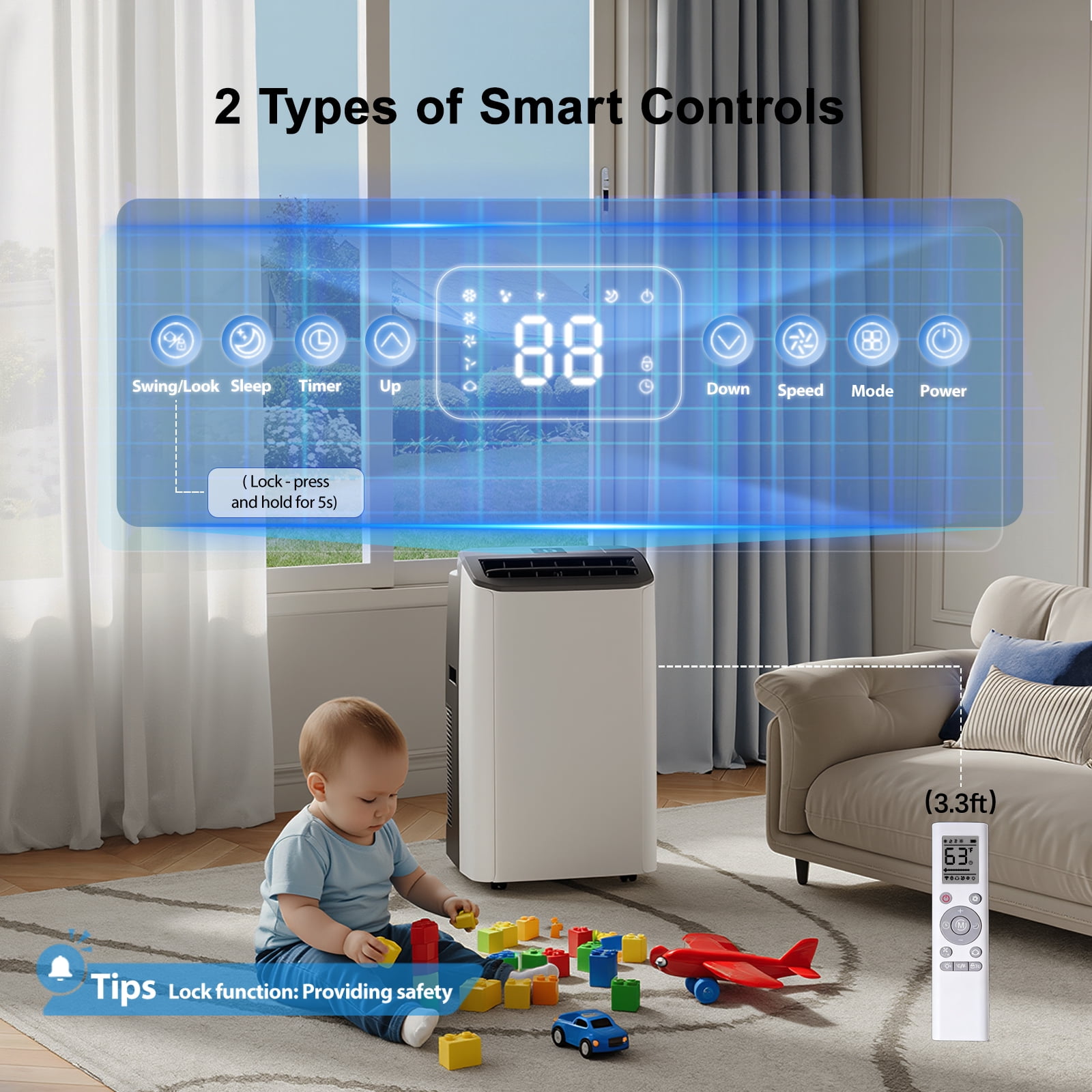 Patbrela 14000 BTU Portable Air Conditioner with Remote Control, 3-in-1 Cooling Dehumidifier and Fan for Rooms up to 800 sq ft nxgma