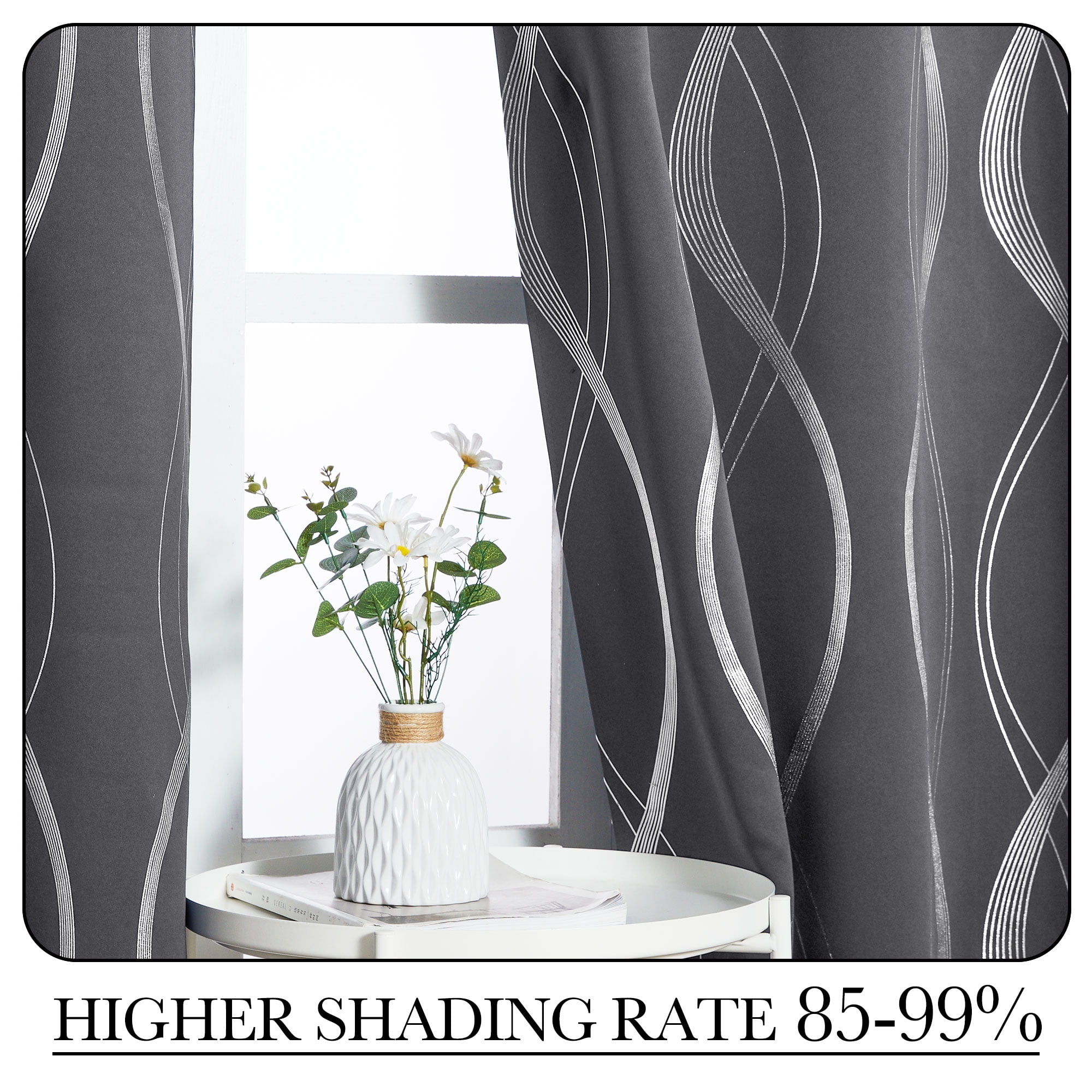 NICETOWN Blackout Curtains Thermal Insulated Room Darkening Drapes with Embossed Wave Design (Grey, 52 in x 84 in, 2 Panels) 0r3c0