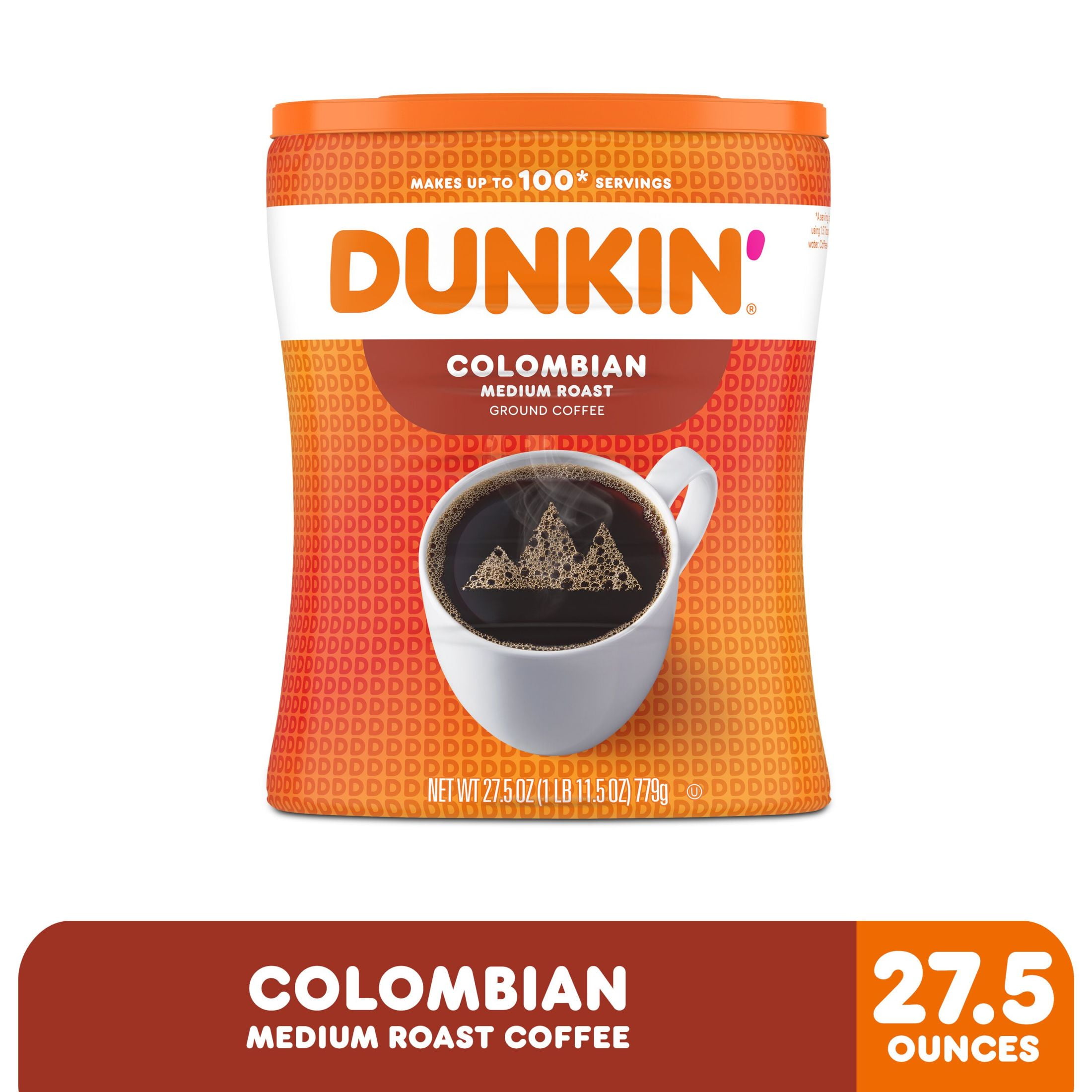 Dunkin’ Colombian Medium Roast Ground Coffee, Smooth & Full-Bodied Flavor (4 Pack, 110 oz Total) 513yv