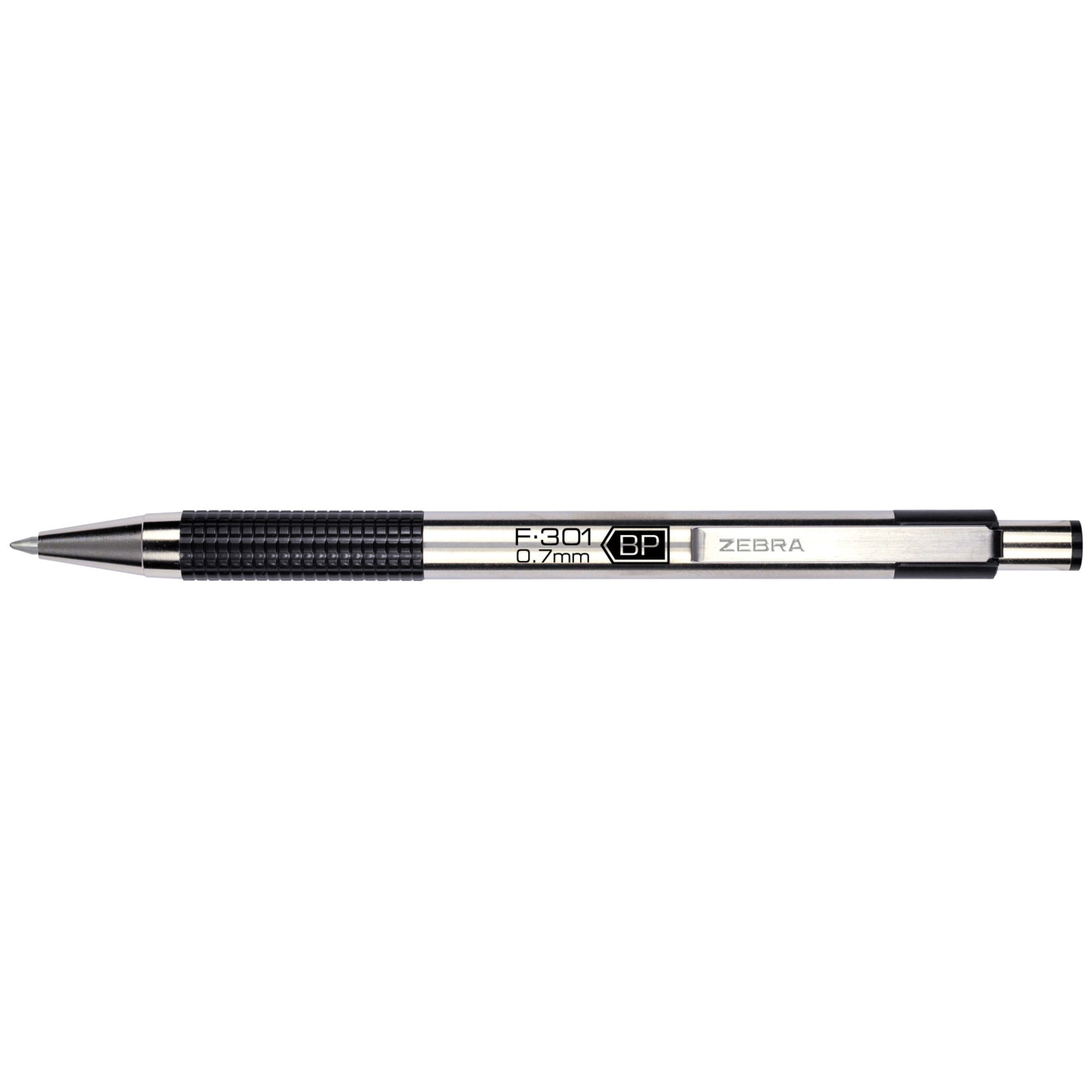 Zebra F-301 Retractable Ballpoint Pen, Fine Point 0.7 mm, Professional Stainless Steel Barrel (Black Ink, 60 Count) e133m