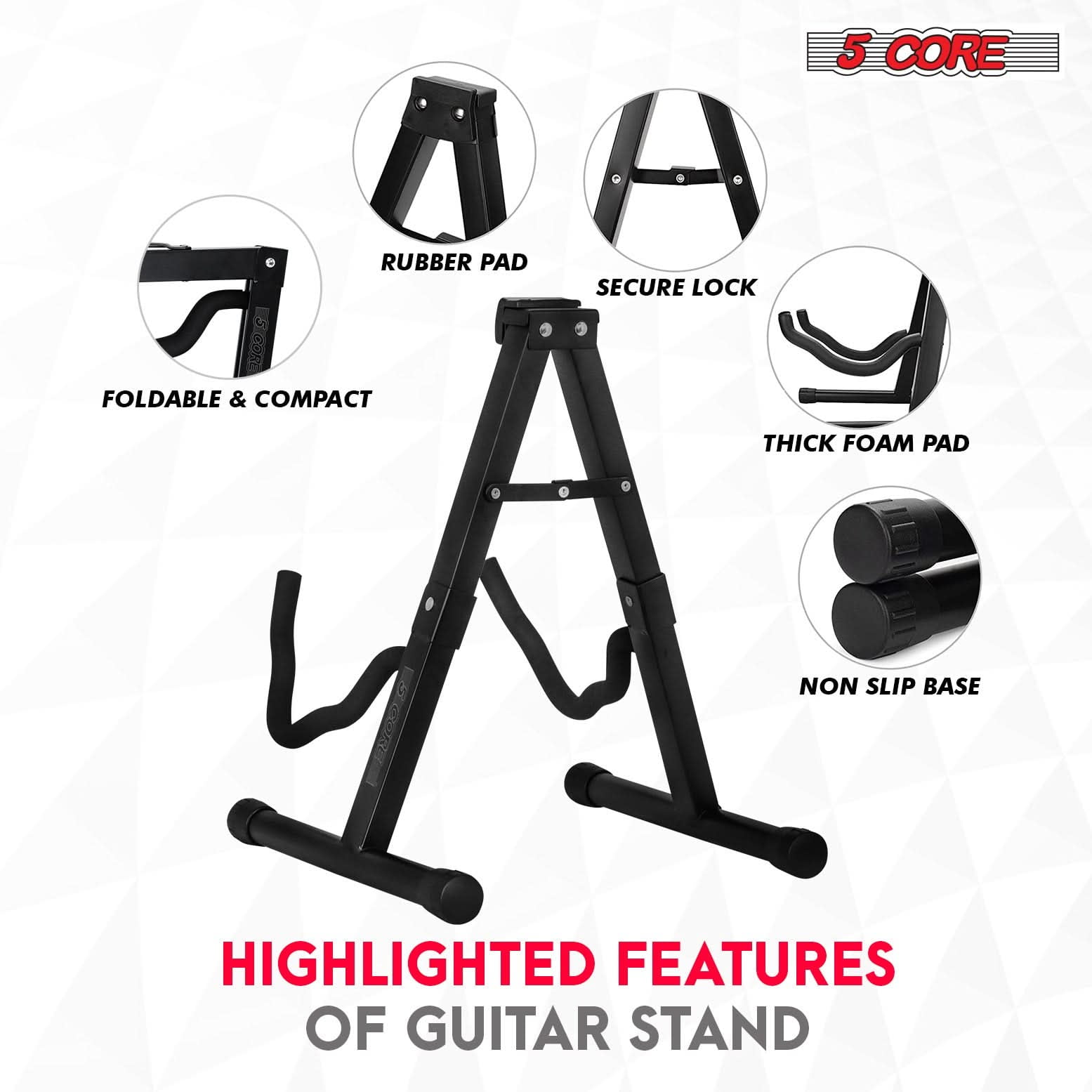 5 Core Guitar Stand (2 Pack, A-Frame, Black, 15 in) 1p0wa