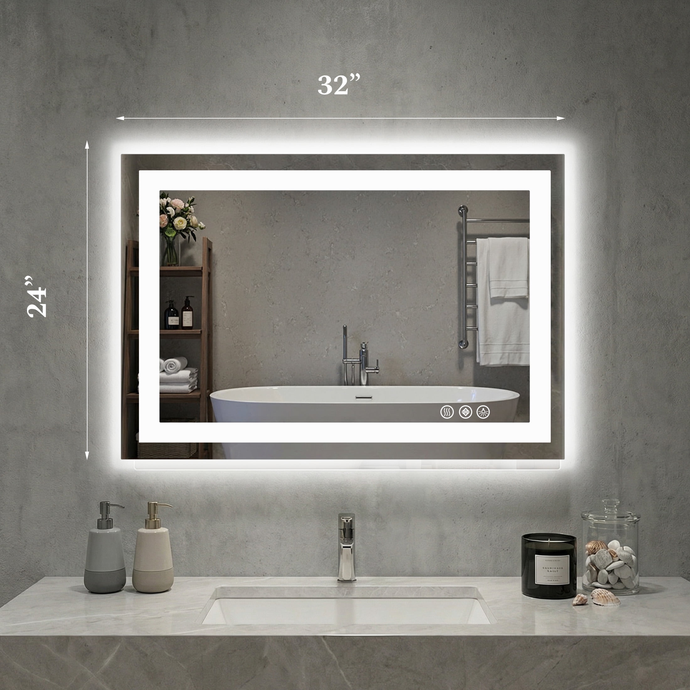 EDX LED Bathroom Mirror with Anti-fog Technology and Adjustable Lighting (White, 24 in x 32 in) nhli2