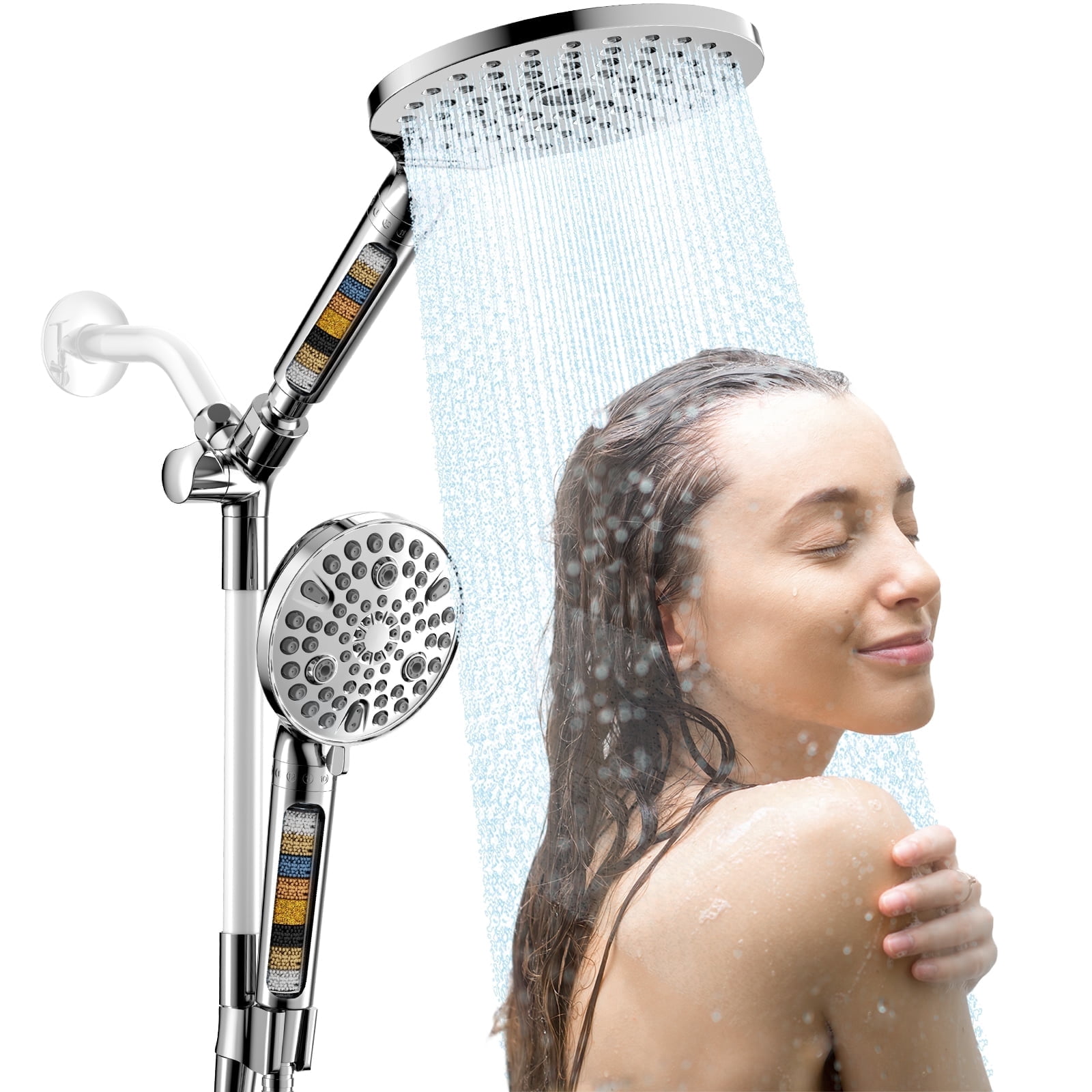 KAIYING Filtered Dual Shower Head System, 9-Mode Rain and Handheld Spray Combo with Adjustable Extension Arm (Chrome, 7.5 in) dsyqg