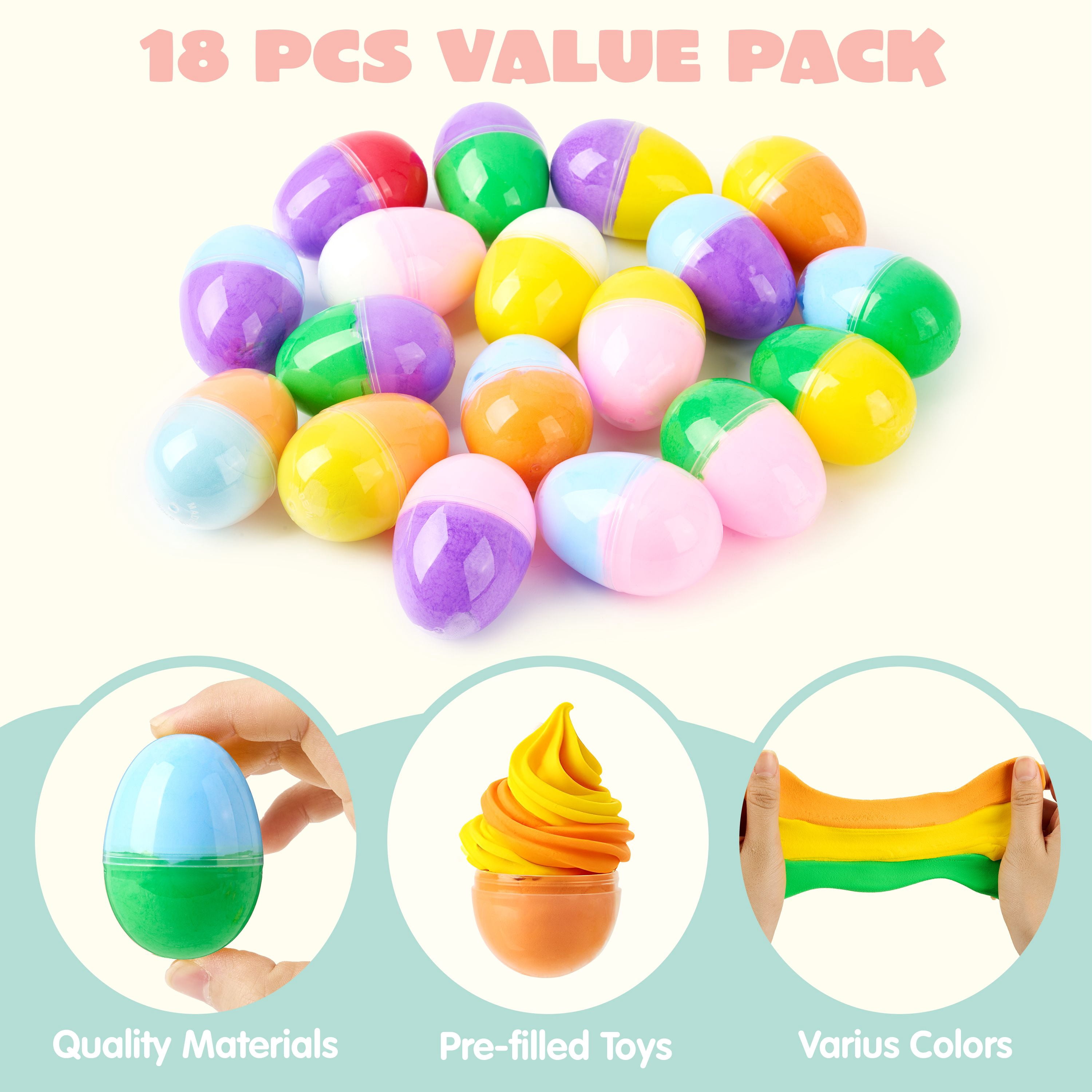 Joyfy Easter Slime Eggs Kit, Sensory Stress Relief Toys for Kids, Party Favors and Basket Stuffers (18 Pack) vqtt0