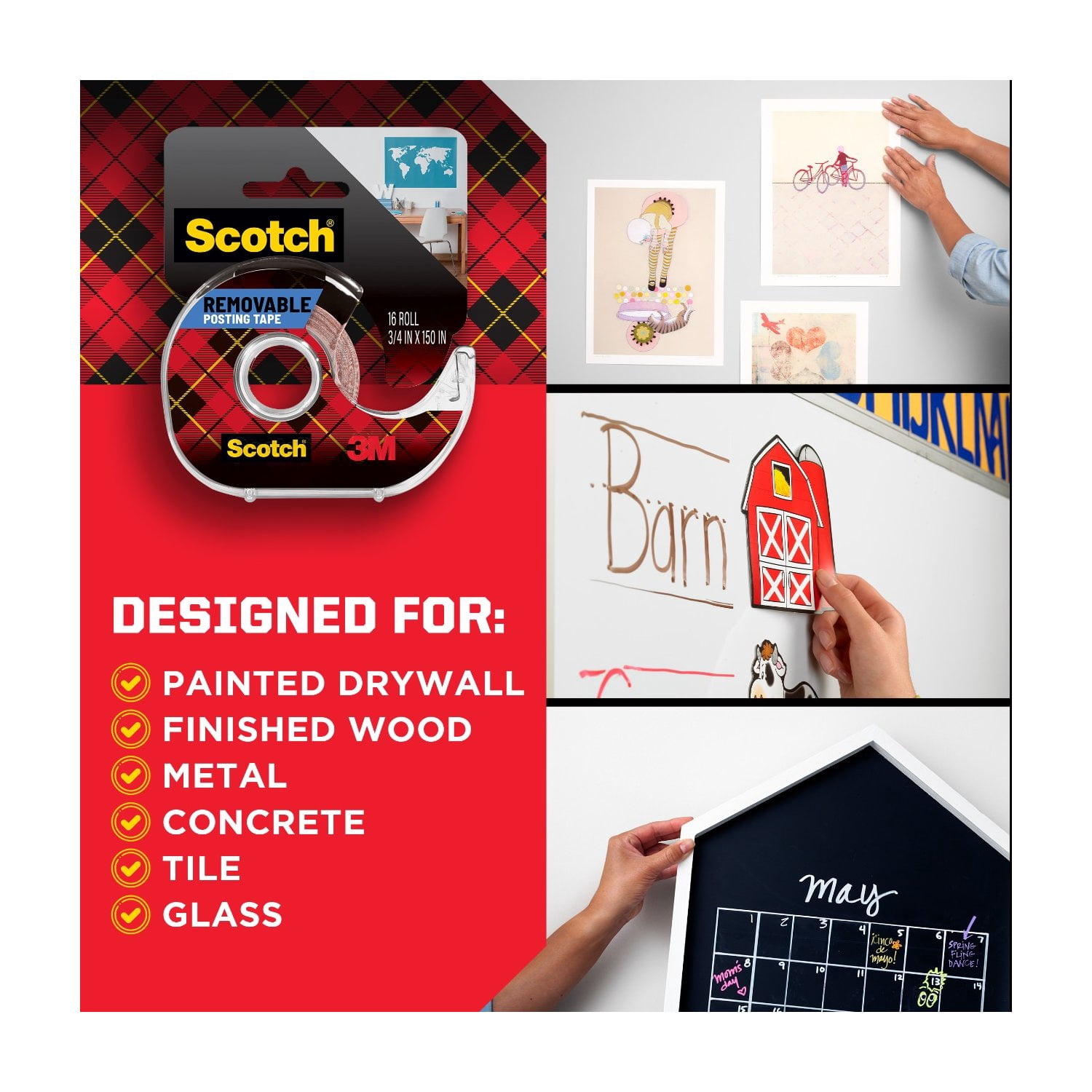 Scotch Removable Poster Tape, Double-Sided Adhesive for Lightweight Mounting (Clear, 0.75 in x 150 in) 6762w