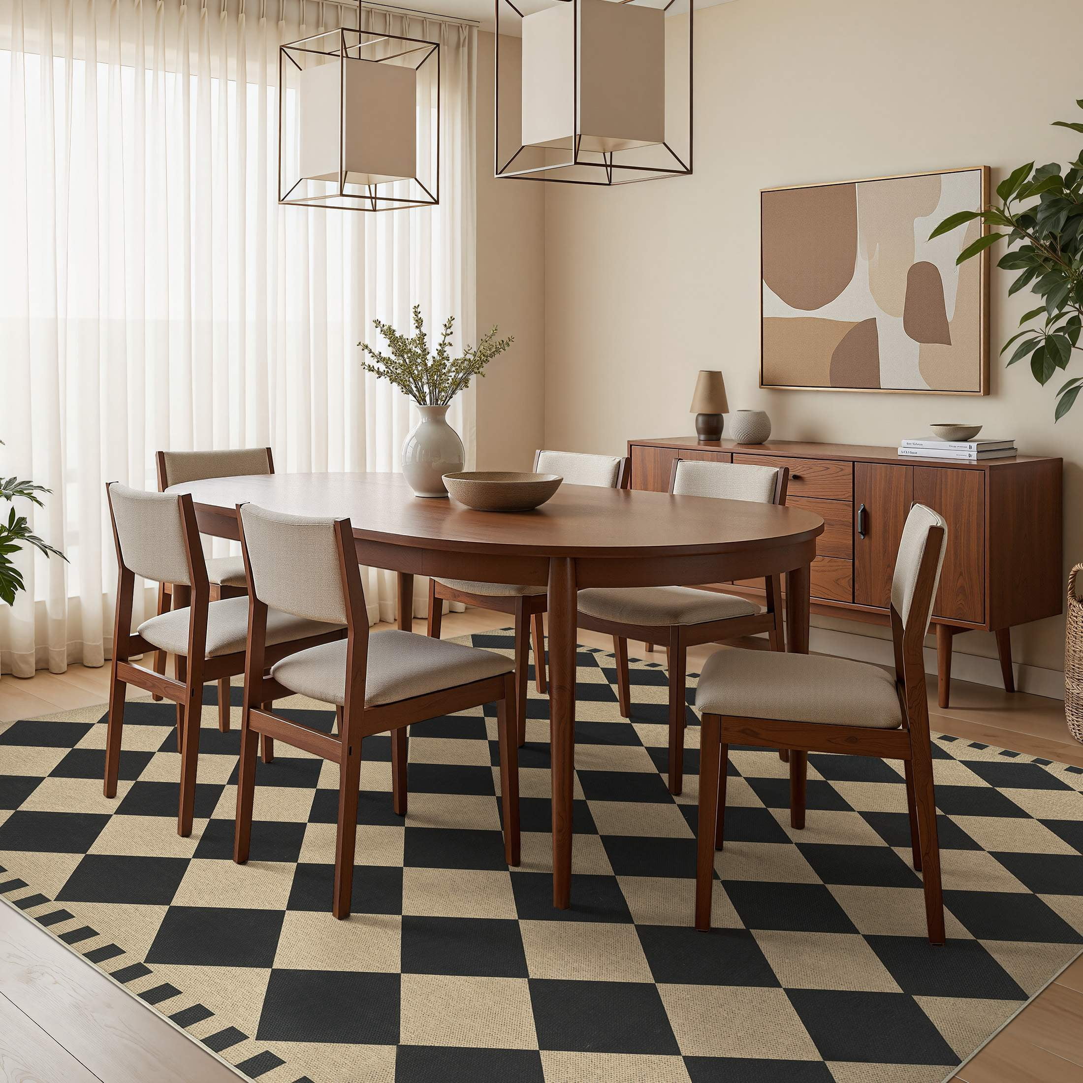 UERMEI Checkered Geometric Area Rug, Non-Slip Washable Farmhouse Carpet for Living Room and Dining Room (Black, 5 ft x 7 ft) l34aq