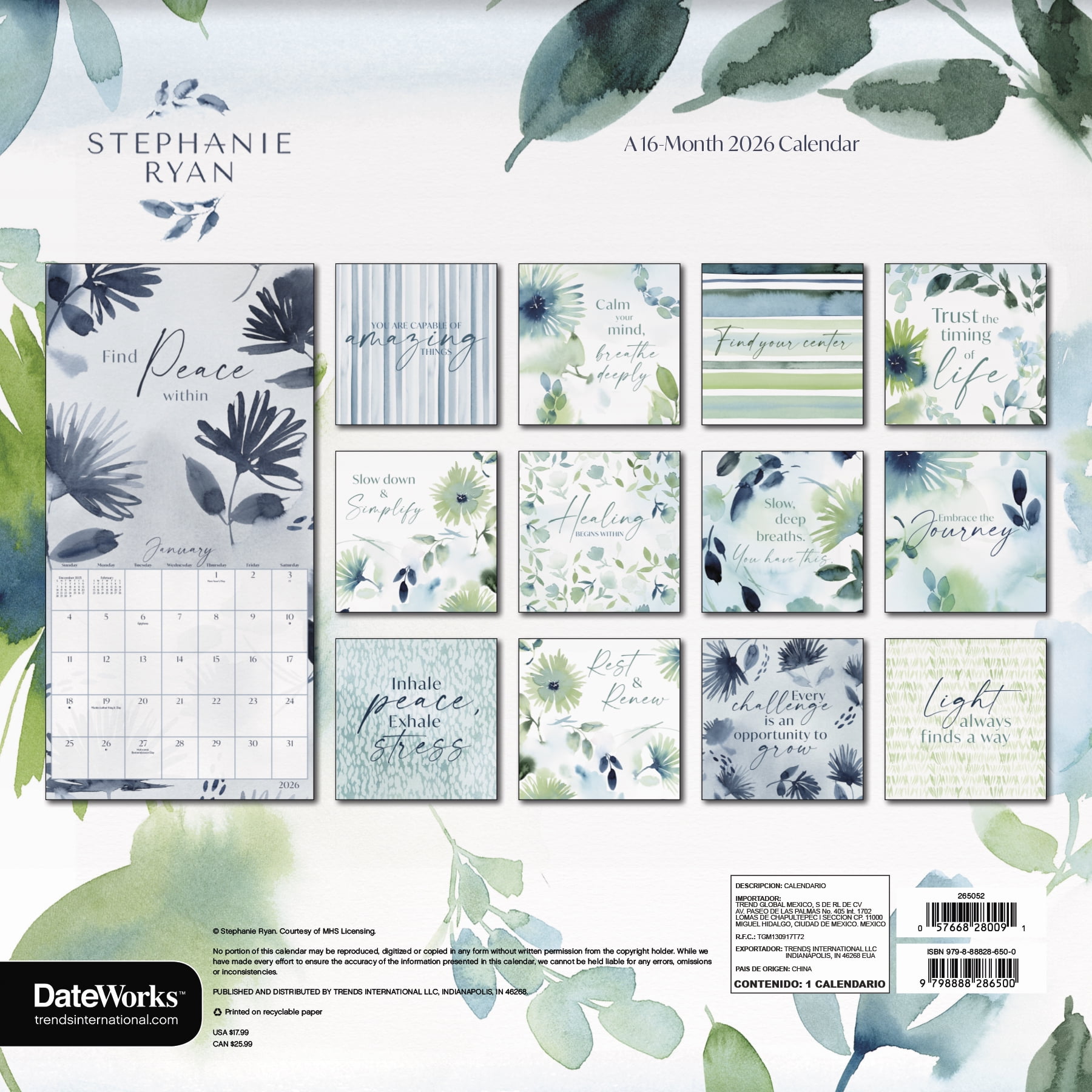Trends International Whisper Song Stephanie Ryan 2026 Wall Calendar and 2026-2027 Pocket Planner Bundle (2-Piece Set) k8b81