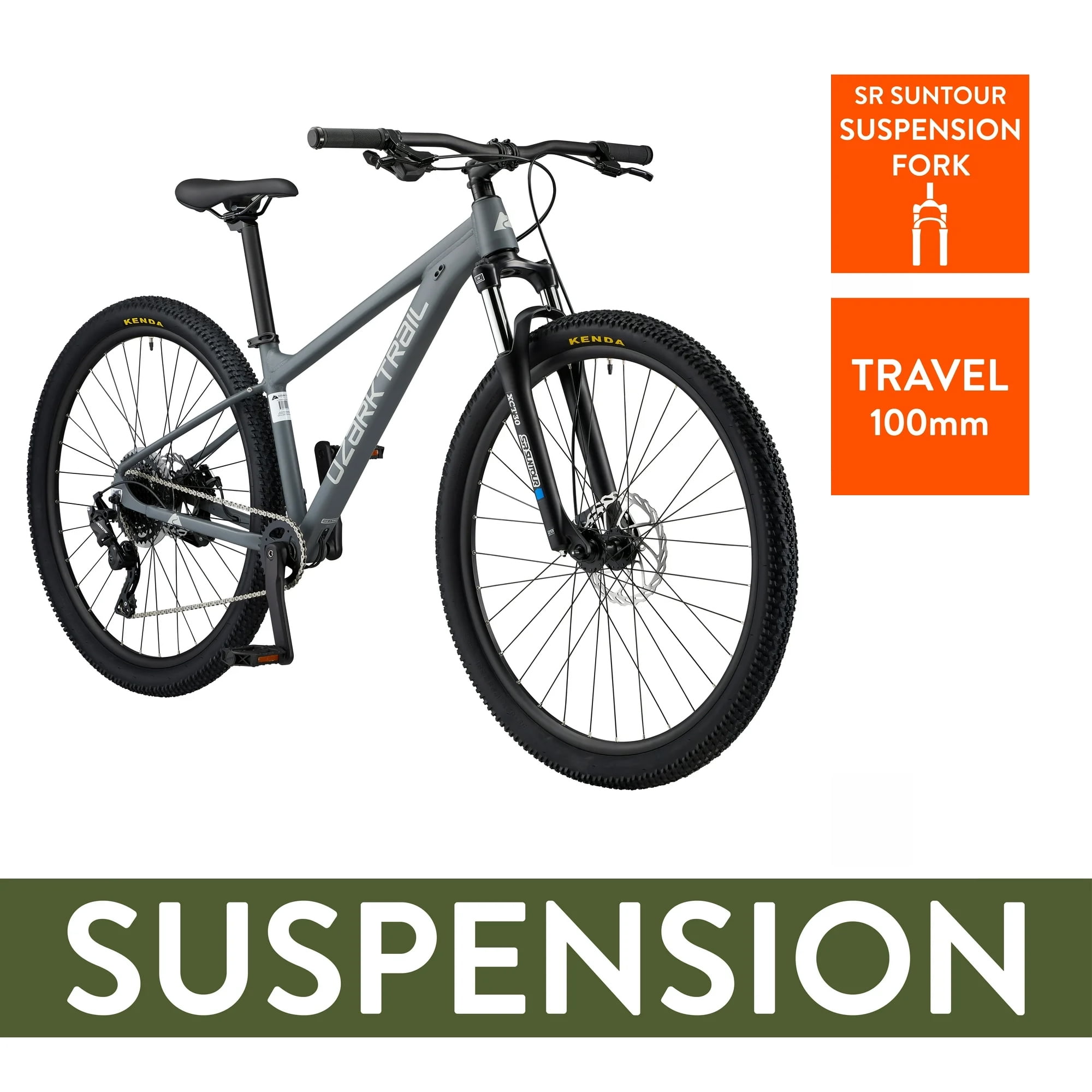 Ozark Trail 29 in M.2 Ridge Mountain Bike, Lightweight Aluminum Frame, Mechanical Disc Brakes (Gray, Small Frame) 1ivwt