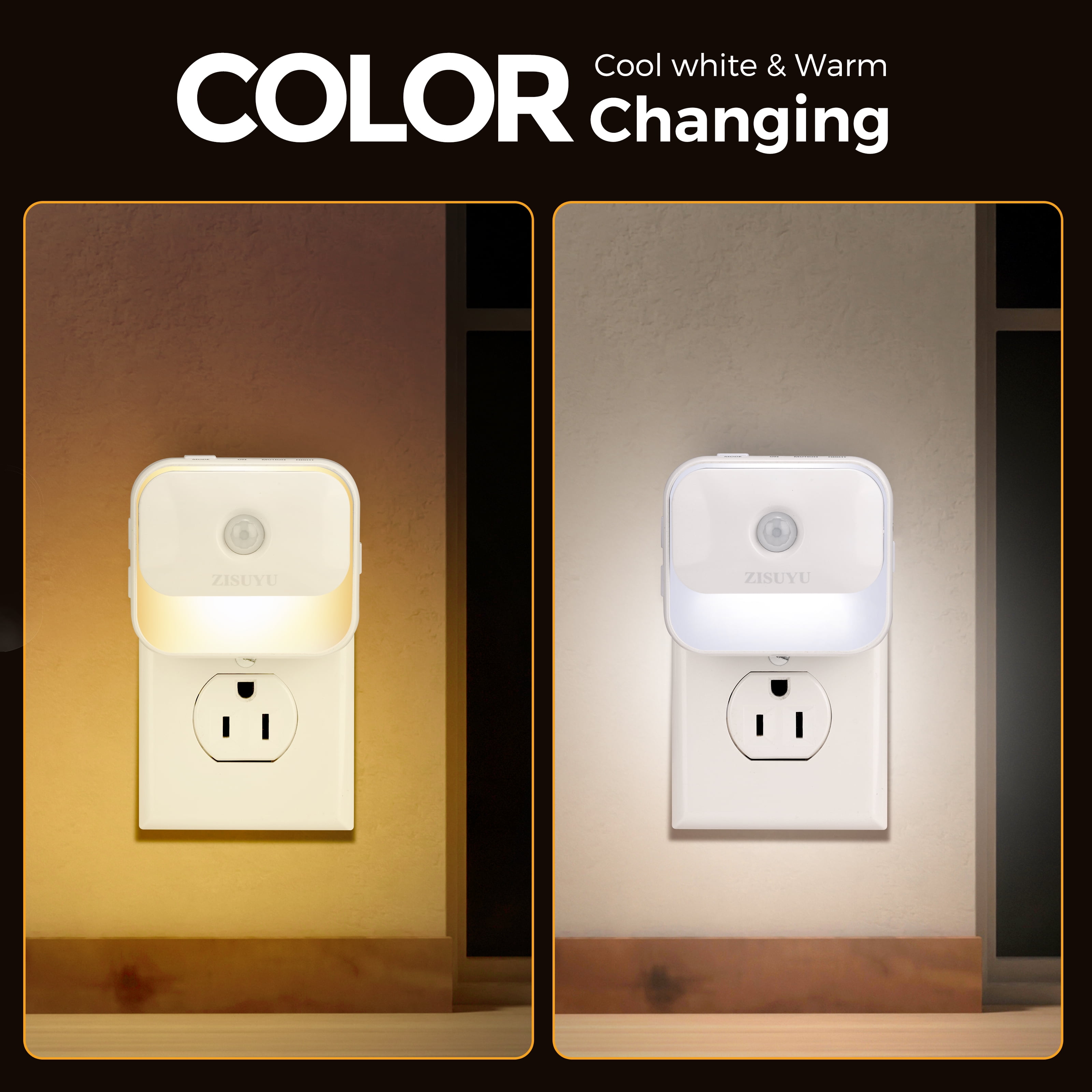 ZISUYU Dimmable Motion Sensor LED Night Light with 3 Lighting Modes (White, 2-Pack) zic0j