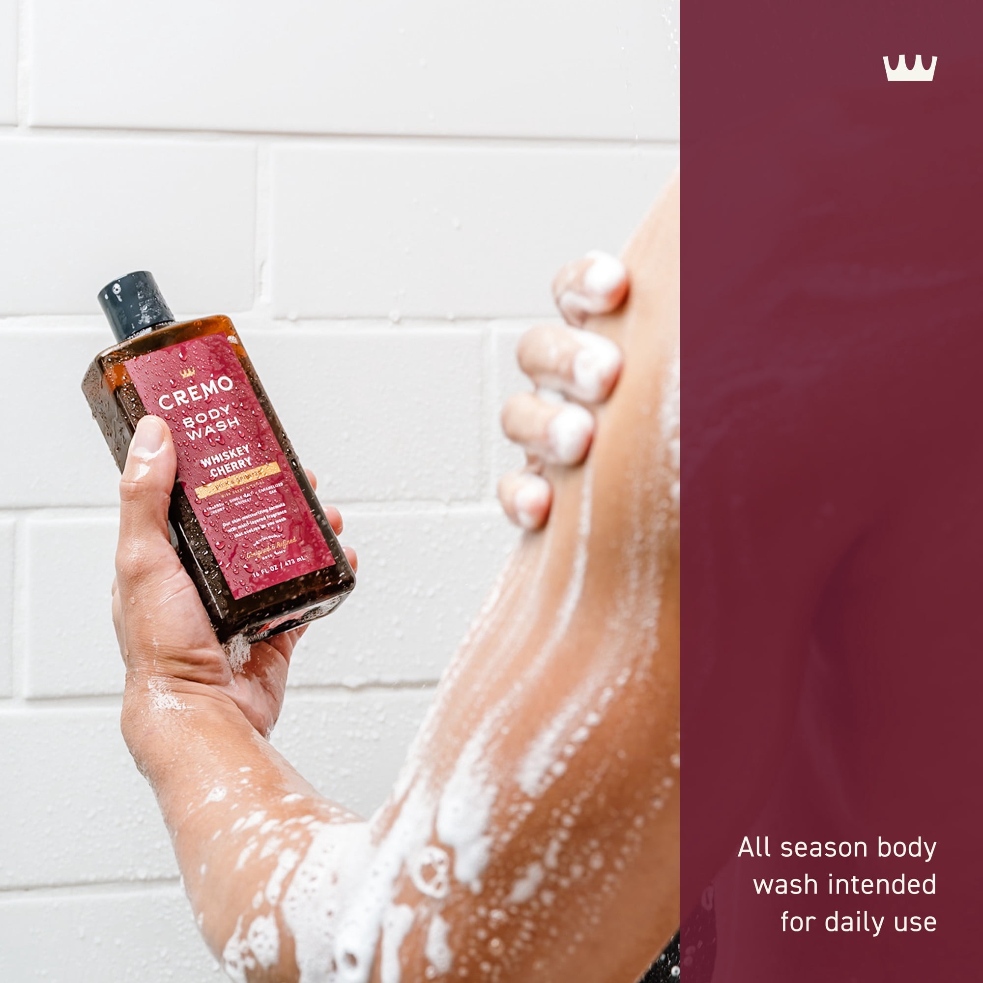Cremo Men's Body Wash, Whiskey Cherry Scent, Moisturizing Formula (16 fl oz) m43e9