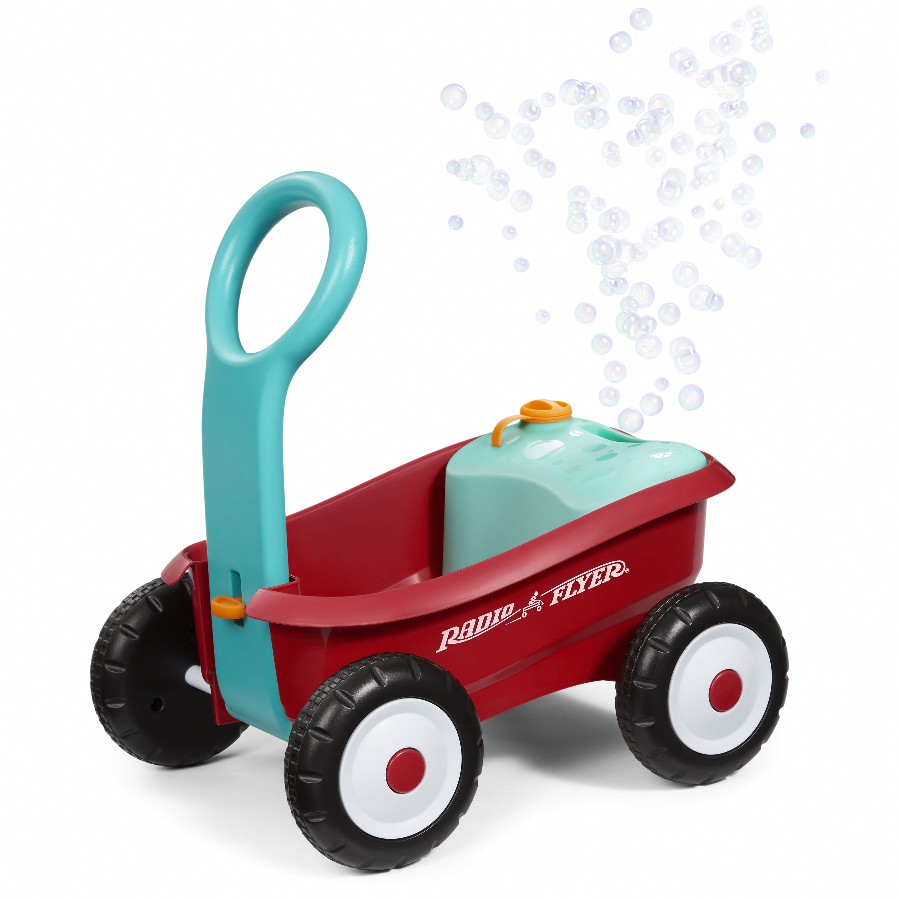 Radio Flyer Push & Pull Bubble Buddy Walker Wagon, Battery-Free Bubble Machine for Toddlers (Red, 4 fl oz) uc820