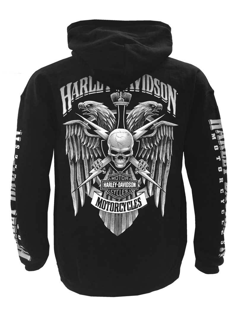 Harley-Davidson Men's Lightning Crest Pullover Hooded Sweatshirt (Black, 2XL) m6nub