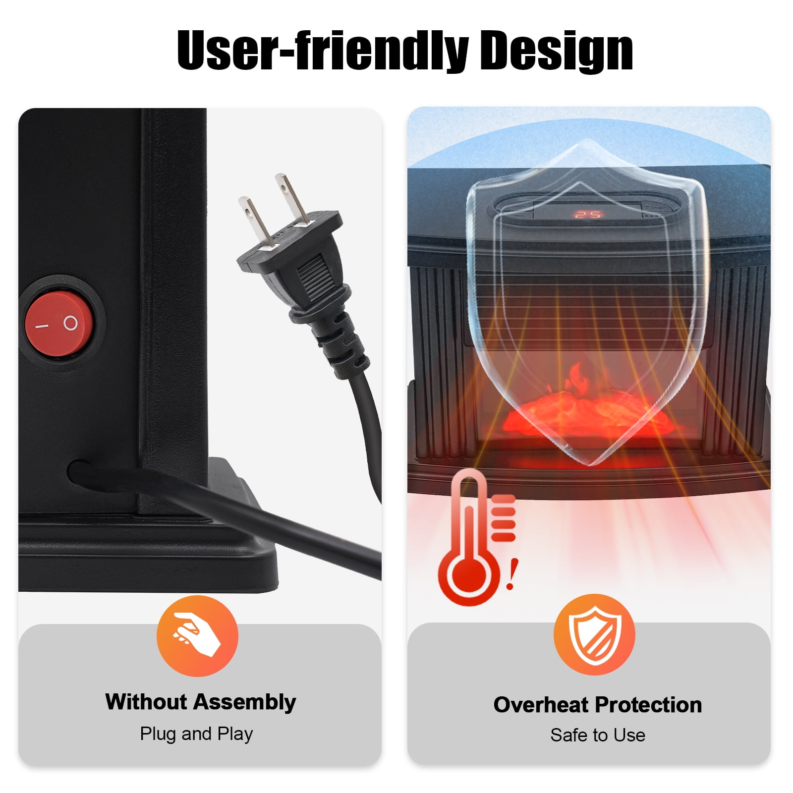 TOOL1SHOoo Electric Fireplace Space Heater, 3D Flame Log Burner, Portable Fast Heating (Black, 1000W) b20fj