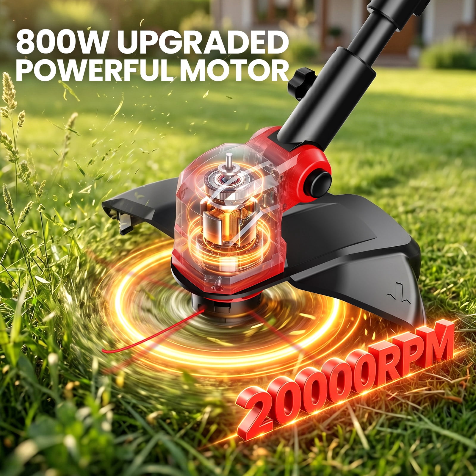 Tanbaby Cordless Weed Eater, Brushless Motor Grass Trimmer with 12-inch Cutting Path, 2 x 3.0Ah Batteries (Red, 12 in) acmsi