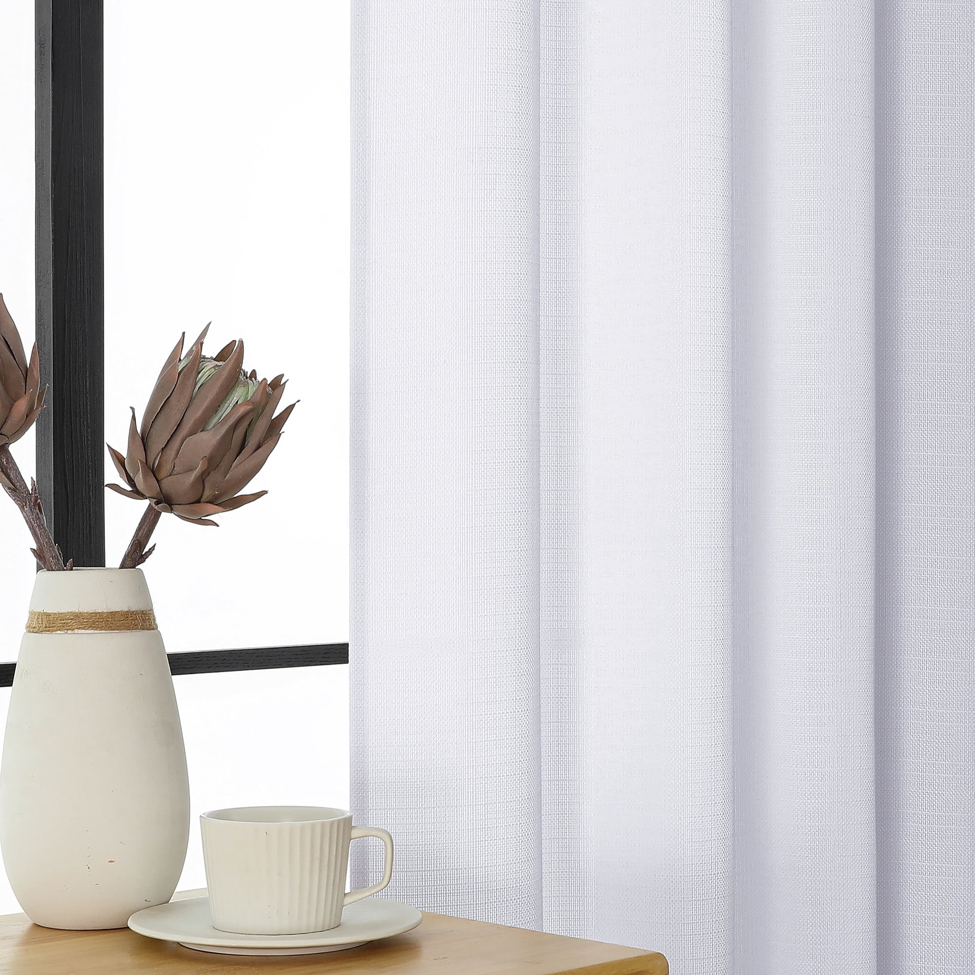OVZME Faux Linen Light Filtering Curtains, Farmhouse Textured Window Drapes for Living Room and Bedroom (White, 40 in x 84 in, 2 Panels Set) qassw