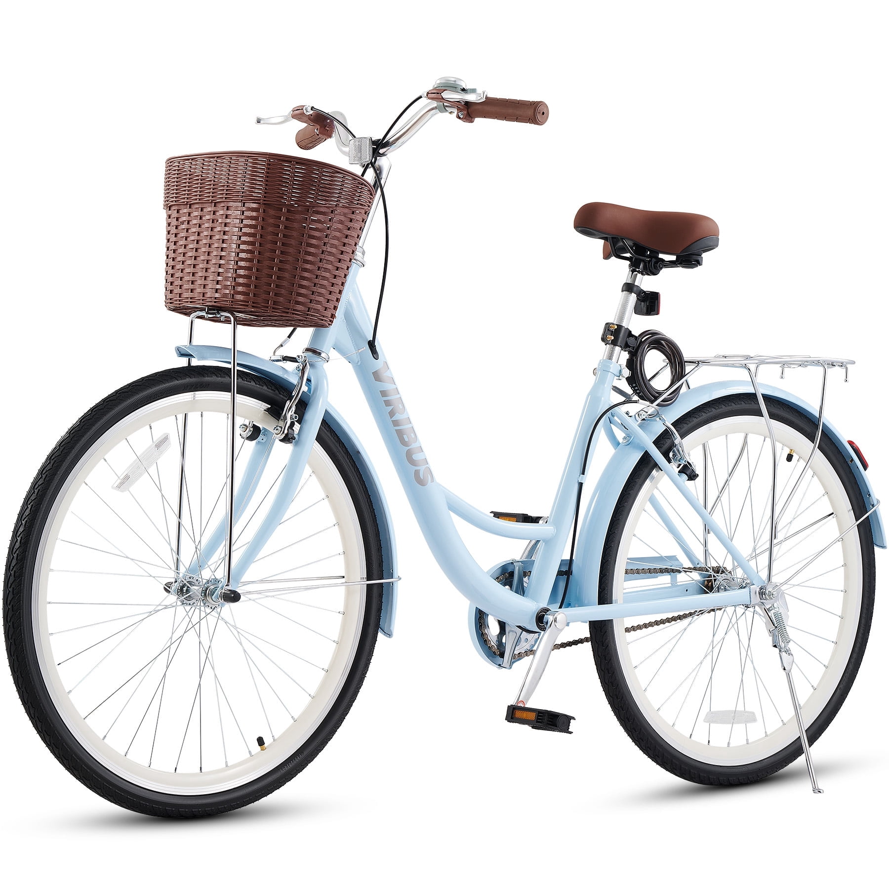 Viribus 24-inch Women's City Cruiser Bicycle with Carbon Steel Frame and Basket (Blue, 24 in) snlr2