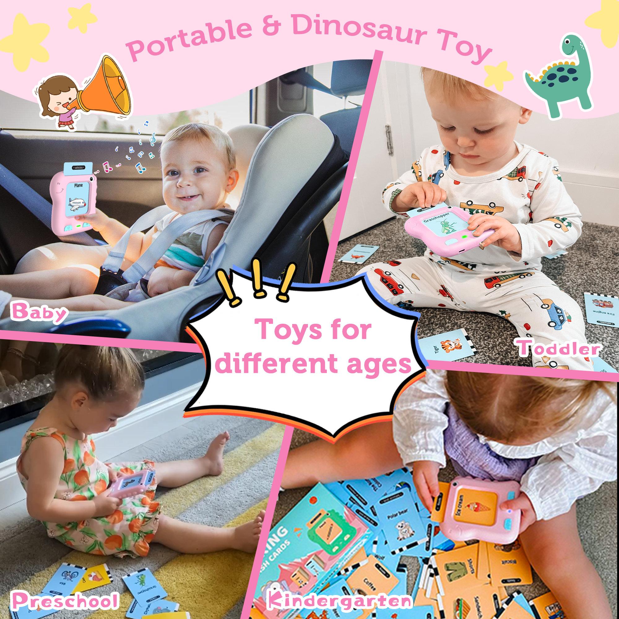 Richgv Talking Flash Cards Educational Learning Toy for Toddlers (Pink, 7x4x2 in) kxx4d