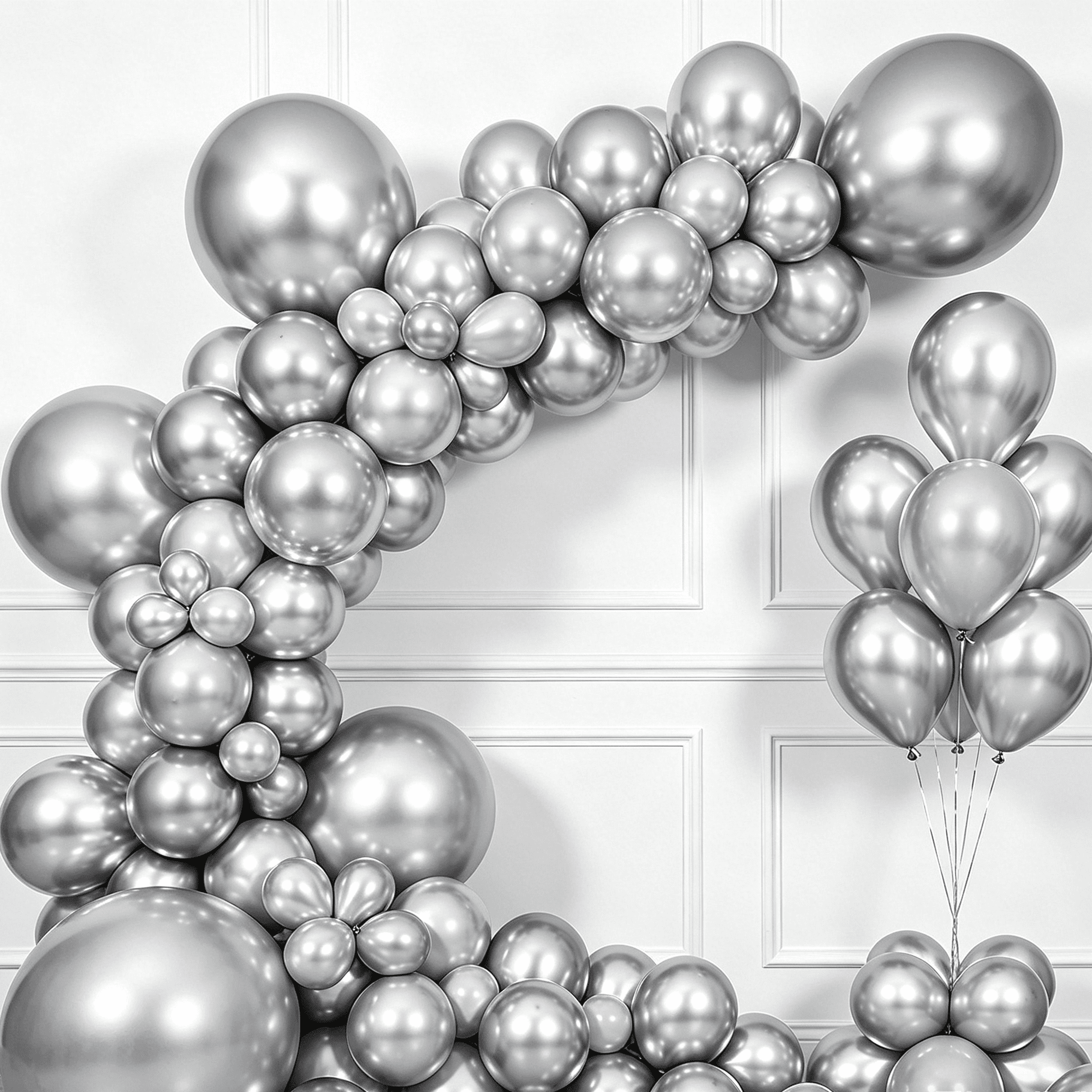 KIRIKOU Chrome Metallic Silver Balloons, Heavy-Duty Latex Party Decor (18 in, 10 Pack) d5d1i
