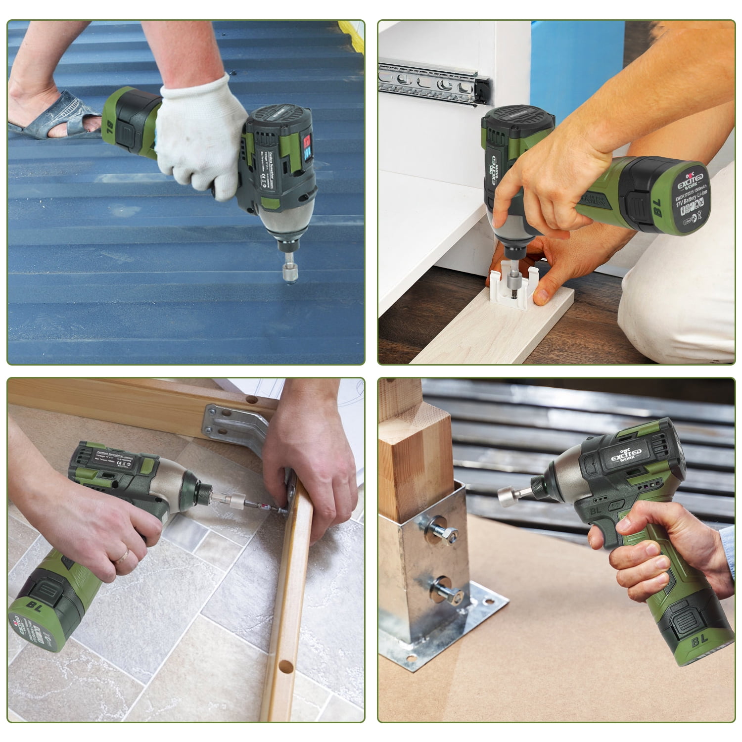 EXCITED WORK Brushless Cordless Drill and Impact Driver Combo Kit (17V, 2-Piece Set) 12otx