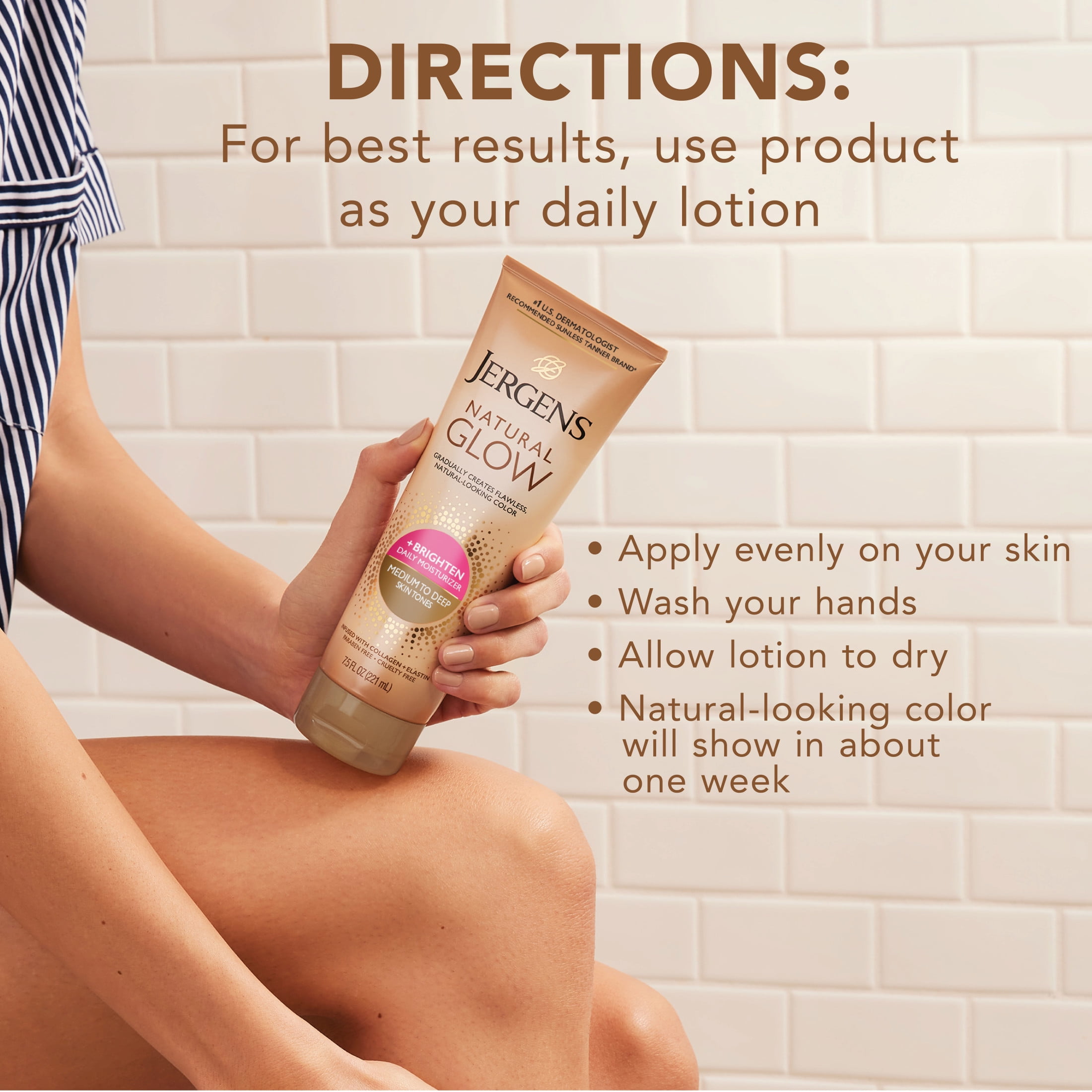 Jergens Natural Glow Daily Moisturizer, Gradual Self Tanner for Medium to Deep Skin Tone (7.5 fl oz) w7t78