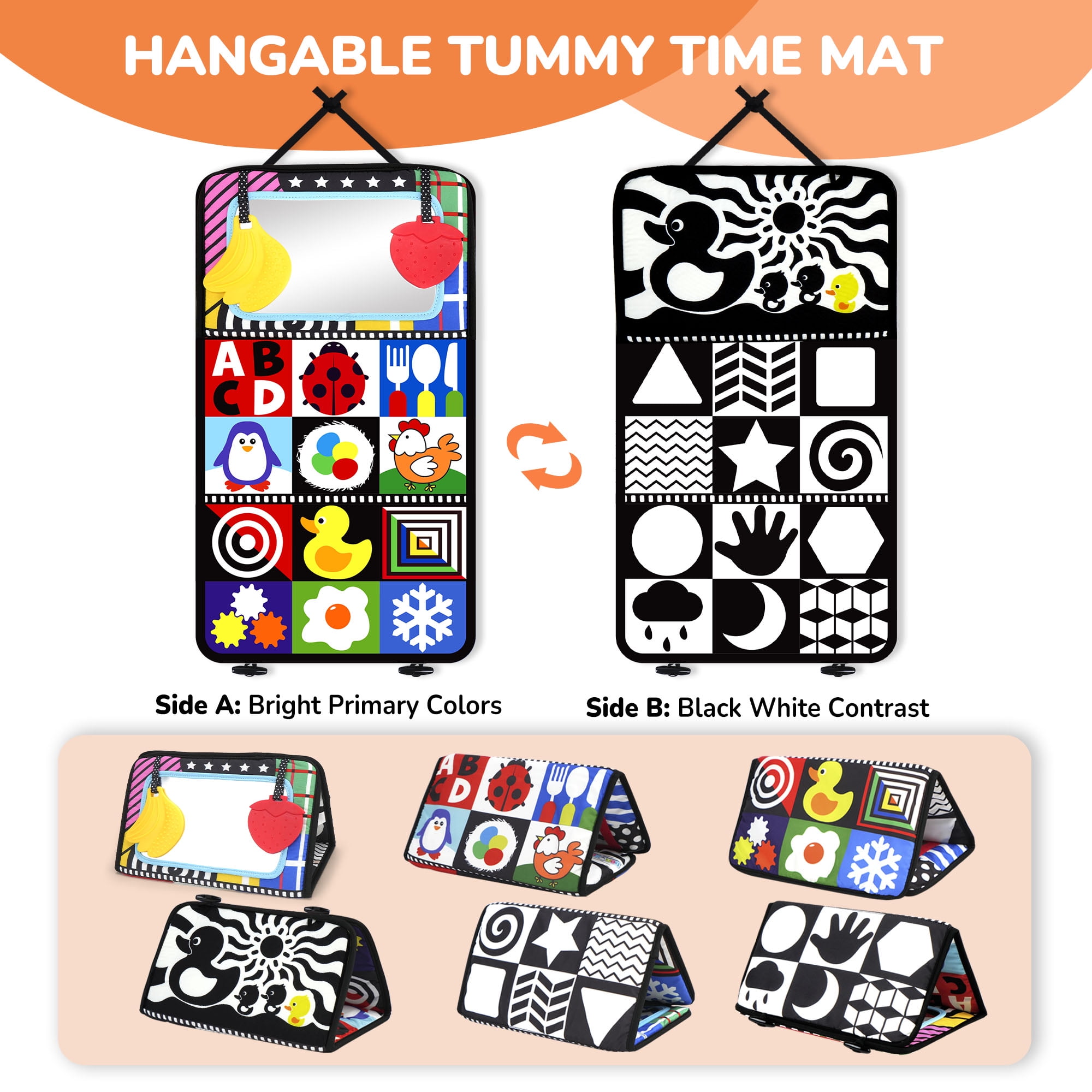 LotFancy Baby Tummy Time Mirror and Crinkle Cloth Book Set (Black and White, 2 Piece Set) l785z