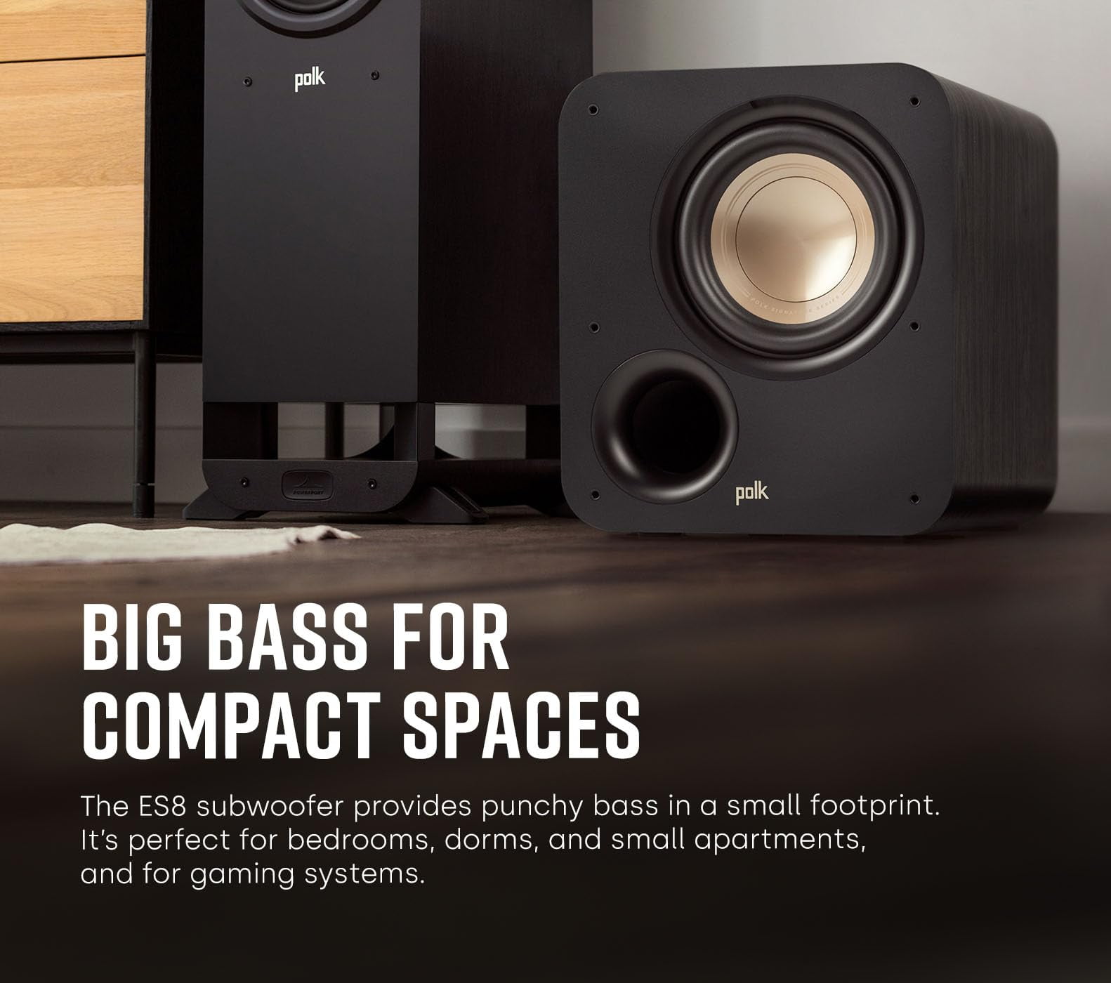 Polk Audio Signature Elite ES8 Powered Subwoofer, High-Performance Home Theater Audio, Front-Firing 8 in Woofer (Black) nc0hg
