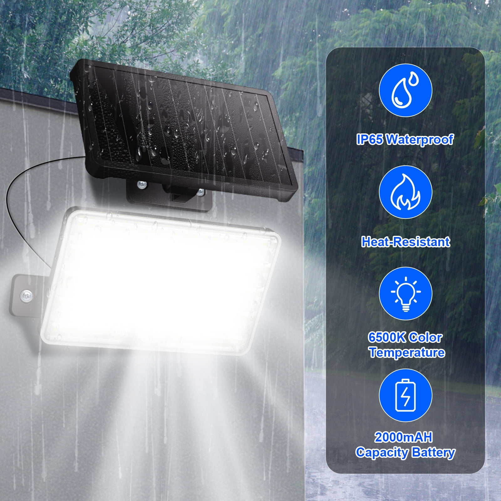 SZRSTH Solar Motion Sensor Lights Outdoor Security Flood Lights with Remote (2 Pack, 16.4 ft Cord) nuky1