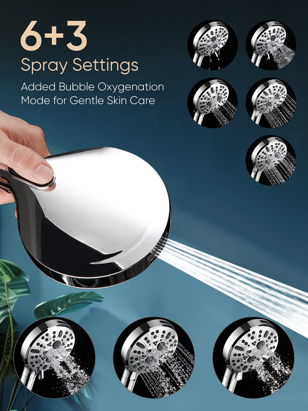 Heemli High Pressure Handheld Shower Head with 9-Spray Modes and Water Filter (Chrome, 1 Unit) r87km