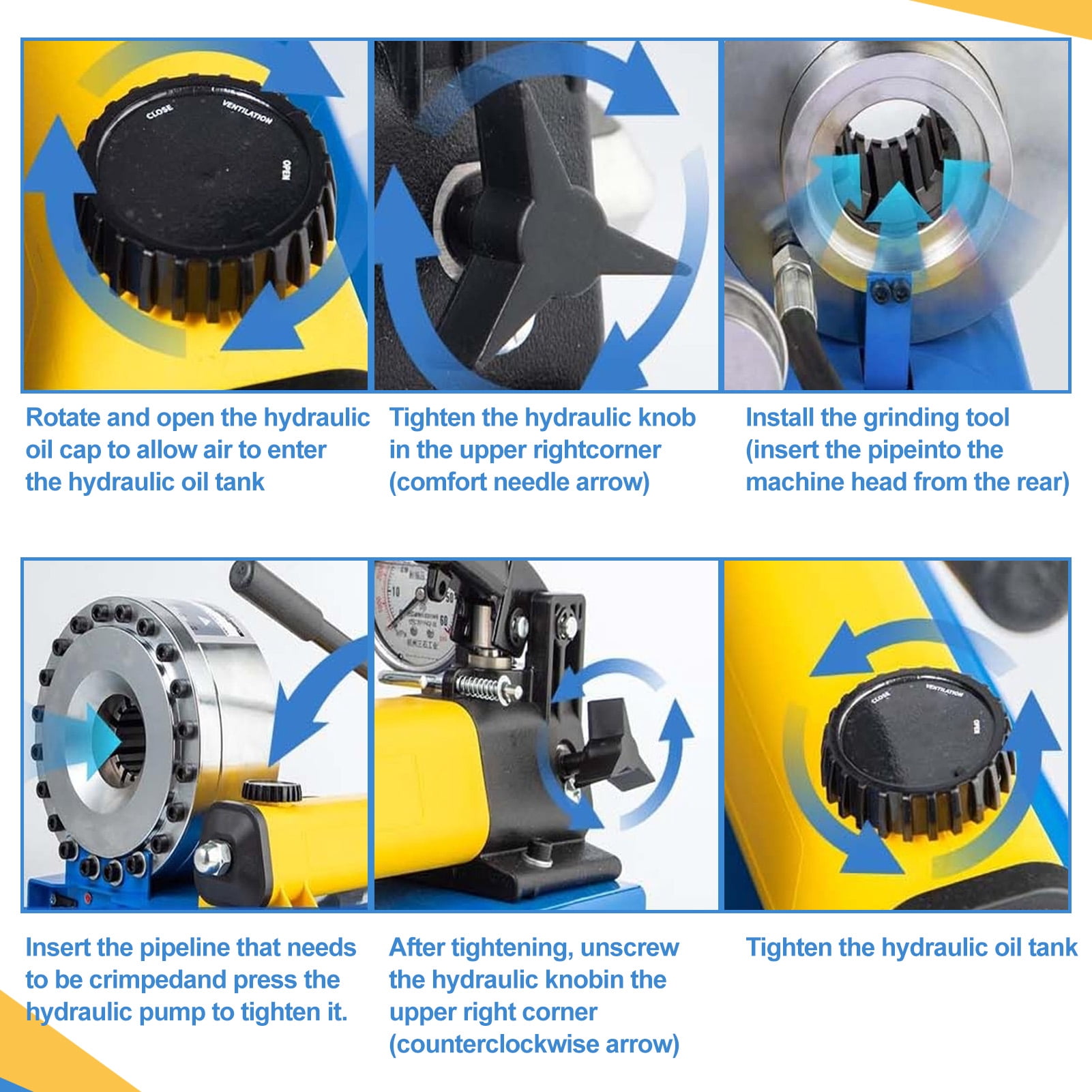 Youluzhen Hydraulic Hose Crimper Tool with 8 Die Sets for 1/4 in to 1 in Hoses (Blue, 1 Pack) y3fzq