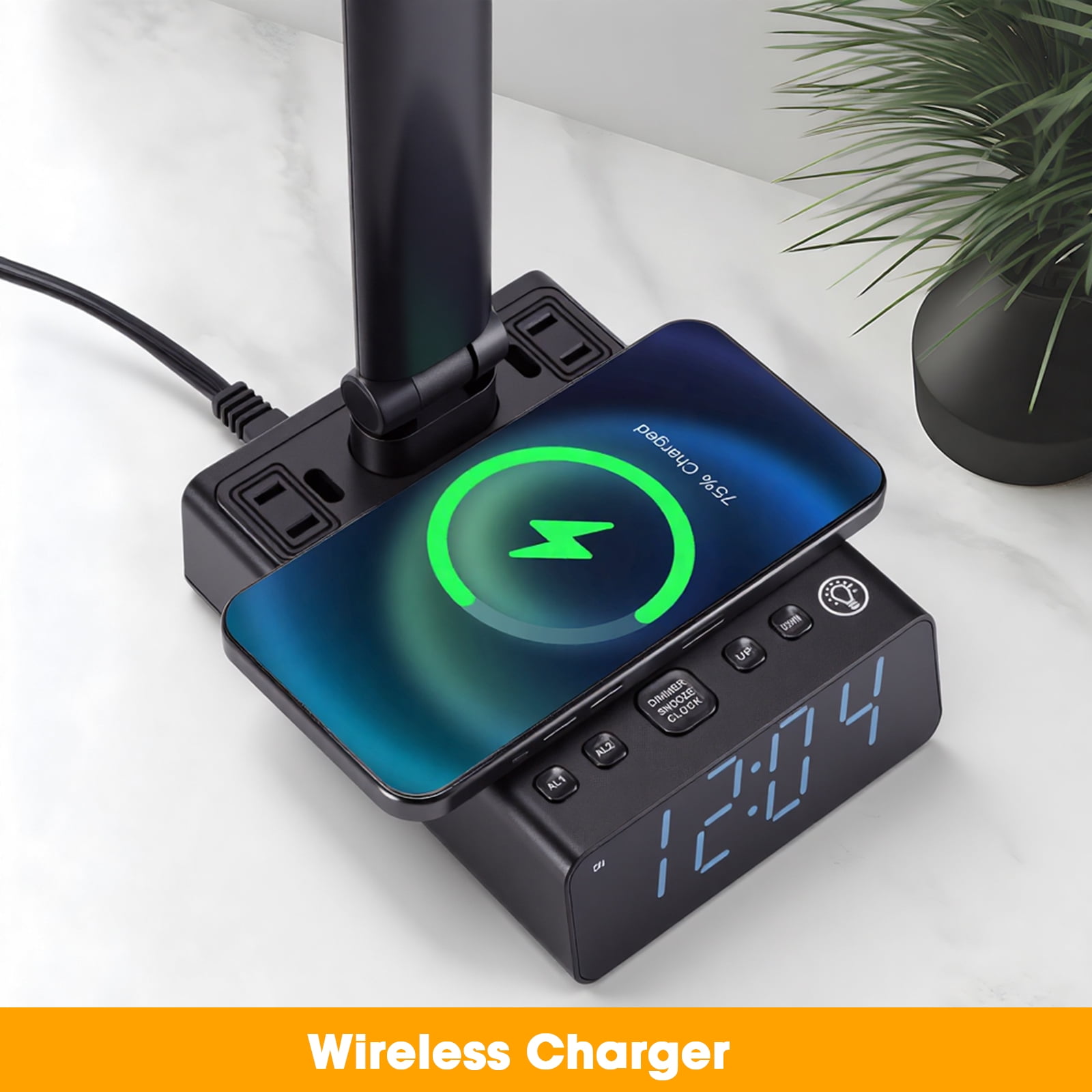 IMAGE LED Desk Lamp with Wireless Charging Pad and USB Port (Adjustable Brightness, Foldable Design) bbdtf