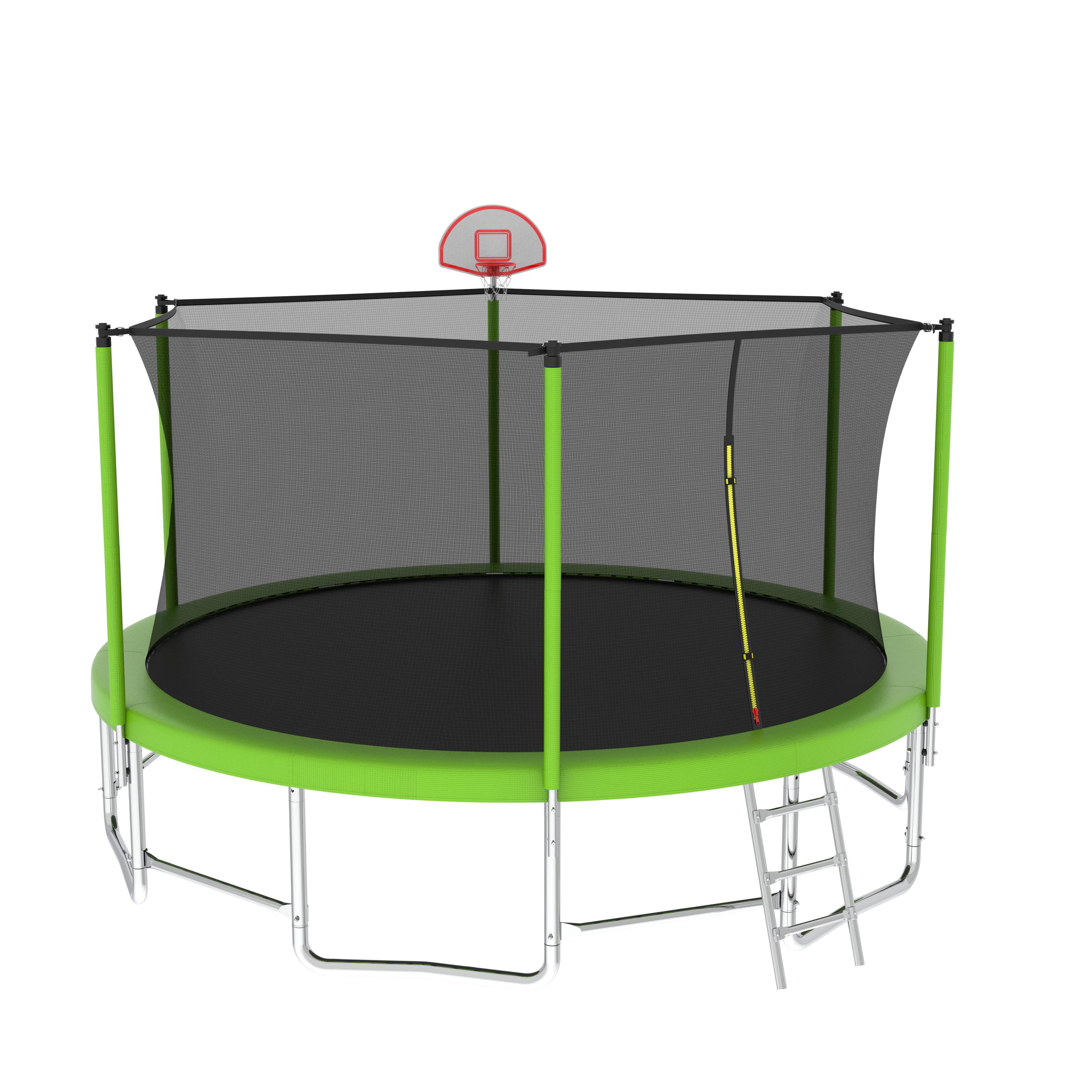 Segmart 16 ft Outdoor Recreational Trampoline with Basketball Hoop and Safety Enclosure Net (Green, 1320 lb) z3gvl