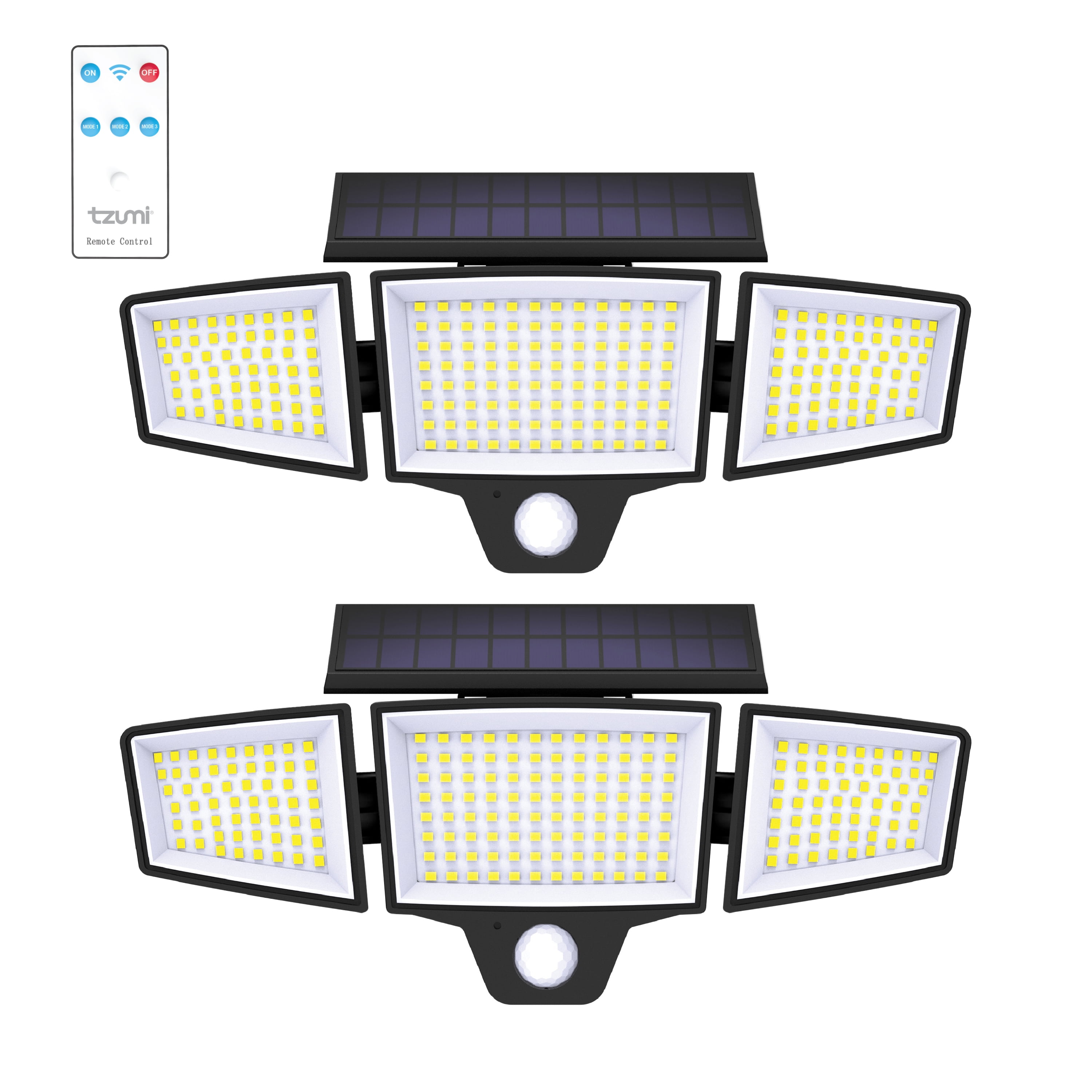 Tzumi Solar Motion Sensor Outdoor Flood Lights with Wireless Remote (Black, 2-Pack, 11 x 4.8 x 5 in) yt1q8