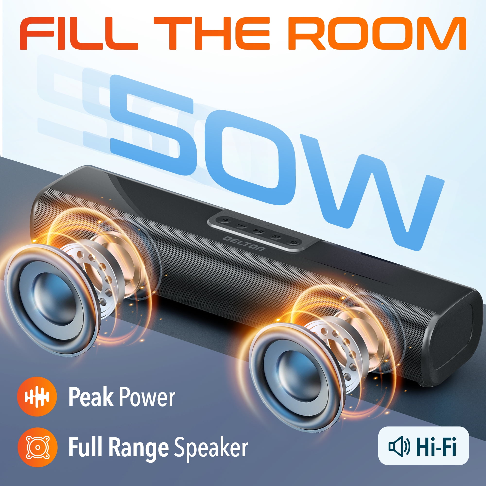 Delton SB380 Stereo Sound Bar, 50W Computer Speakers, Wired & Wireless Soundbar with Remote Control (Black, 15.74 in) 4d19d