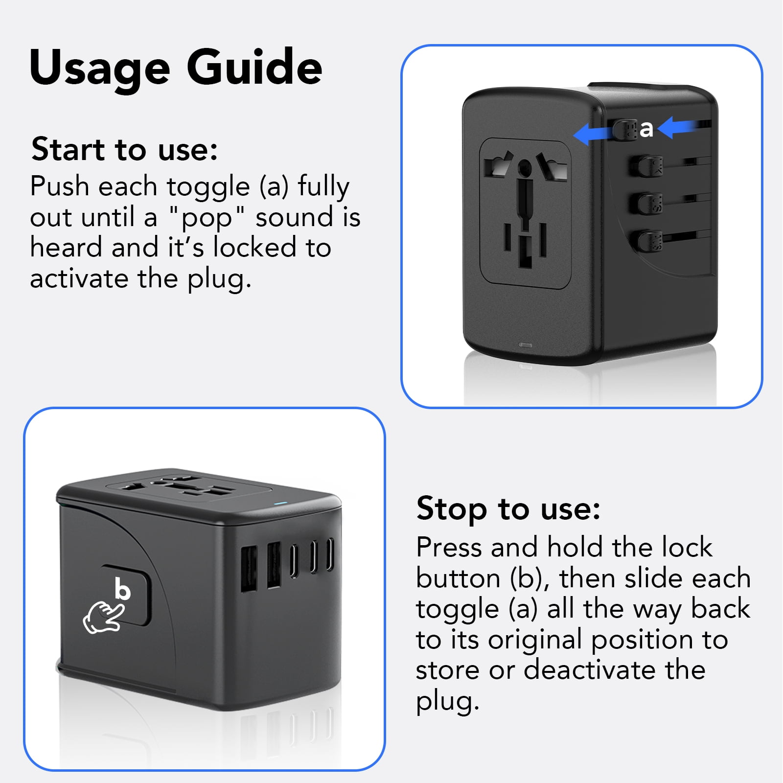 FAMOO Universal Travel Adapter International Power Plug with 3 USB-C and 2 USB-A Ports (Black) epx76