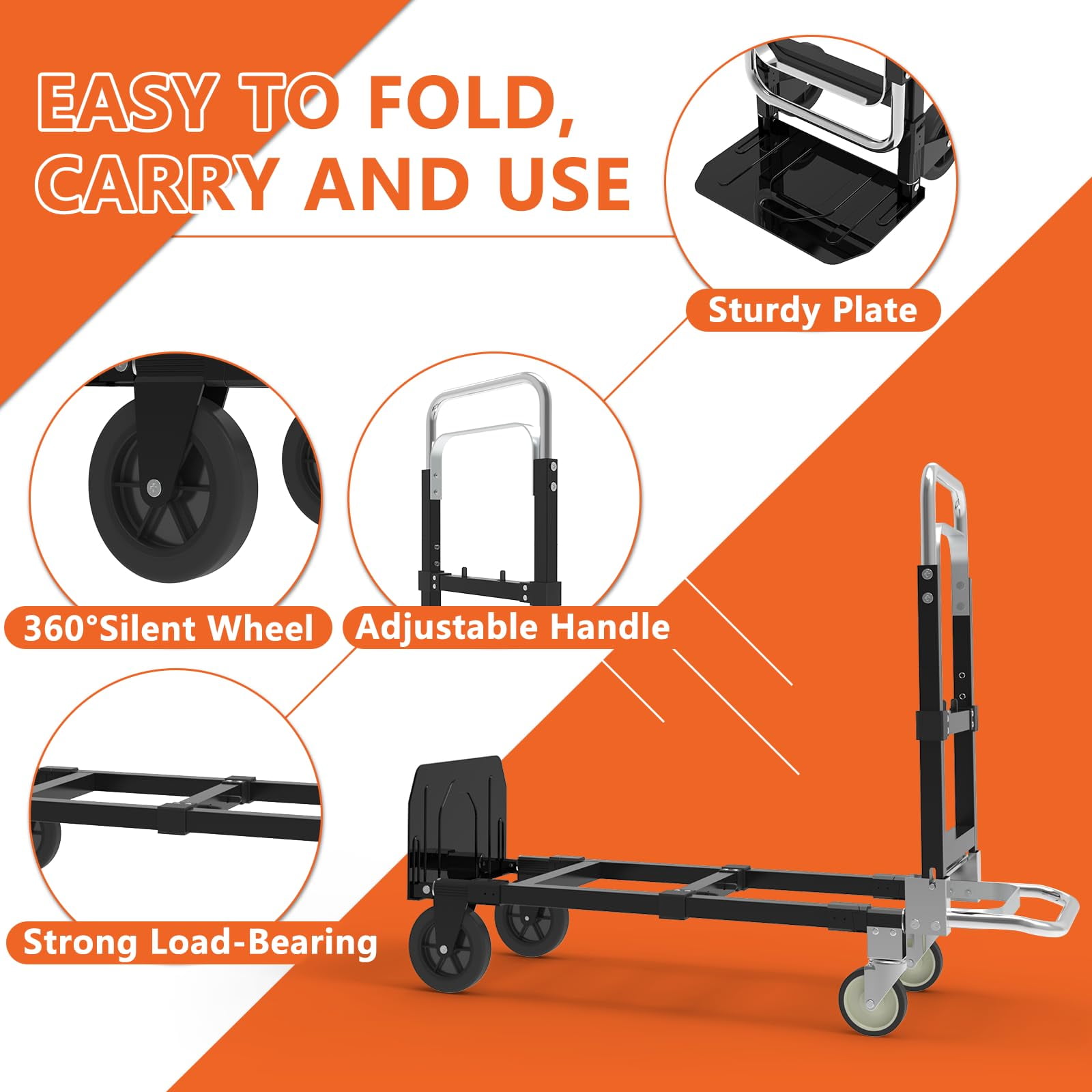 G TALECO GEAR 3-in-1 Convertible Hand Truck, Heavy-Duty Folding Dolly Cart with Telescopic Handle (Black, 580 lb Capacity) jc8te