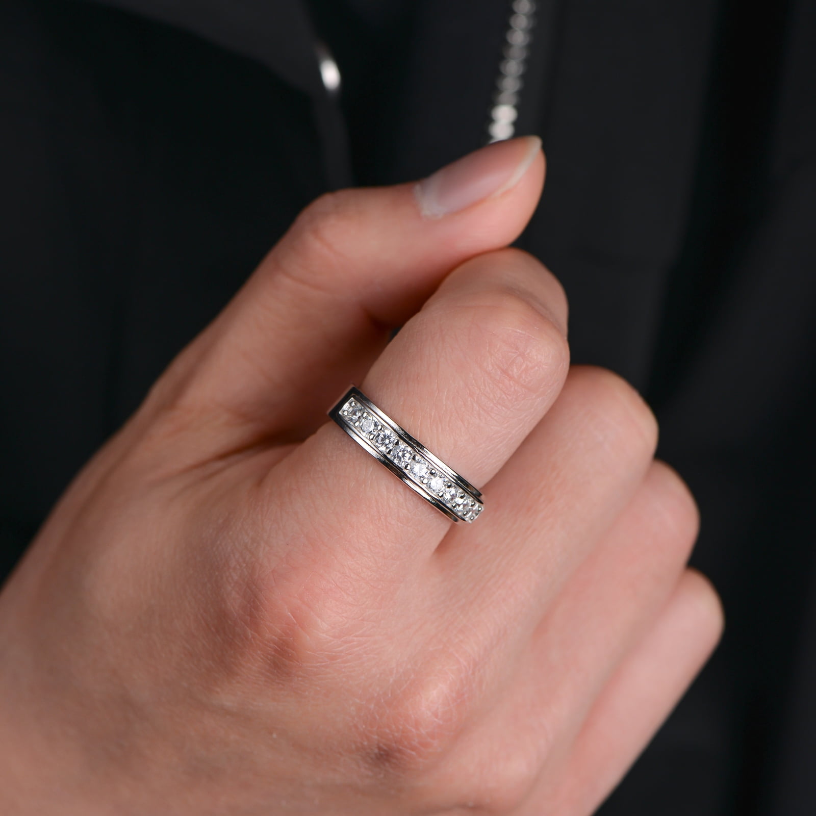 SFTING Men Wedding Band 925 Sterling Silver Ring with 5A Zirconia (Silver, Size 9) gd8gn - Image 6