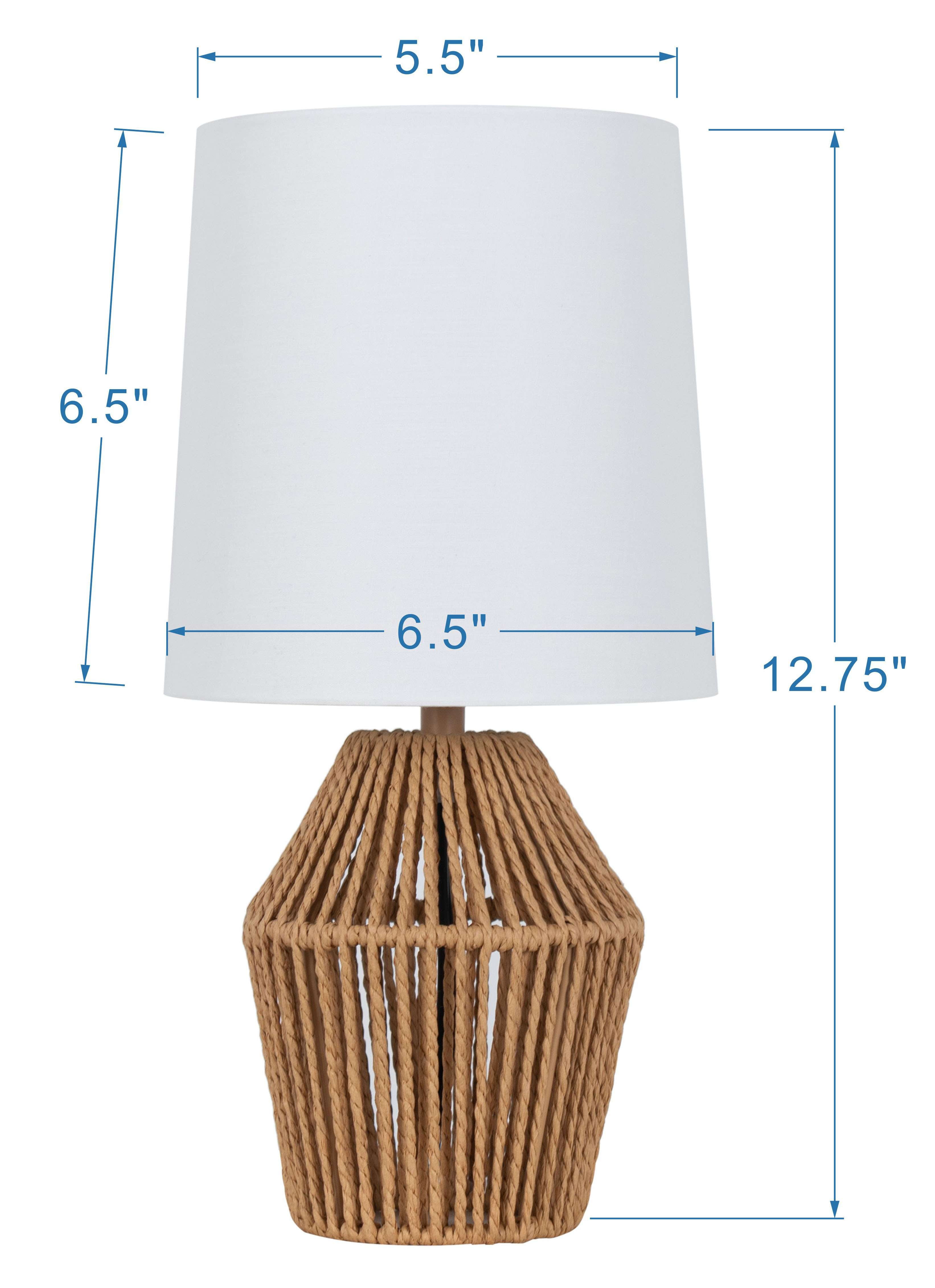 Mainstays Rope Mini Table Lamp, Farmhouse Accent Lighting, Brown Base with White Shade (12.75 in Height) g2t4f