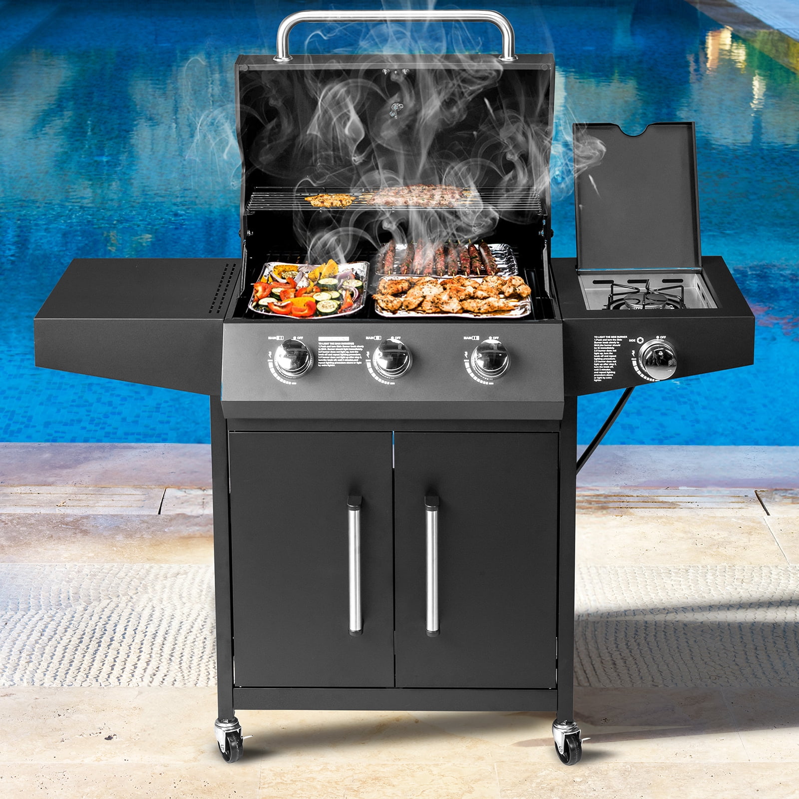 OverPatio Propane Gas BBQ Grill (Black, 3+1 Burners, 53 in) dsg3e