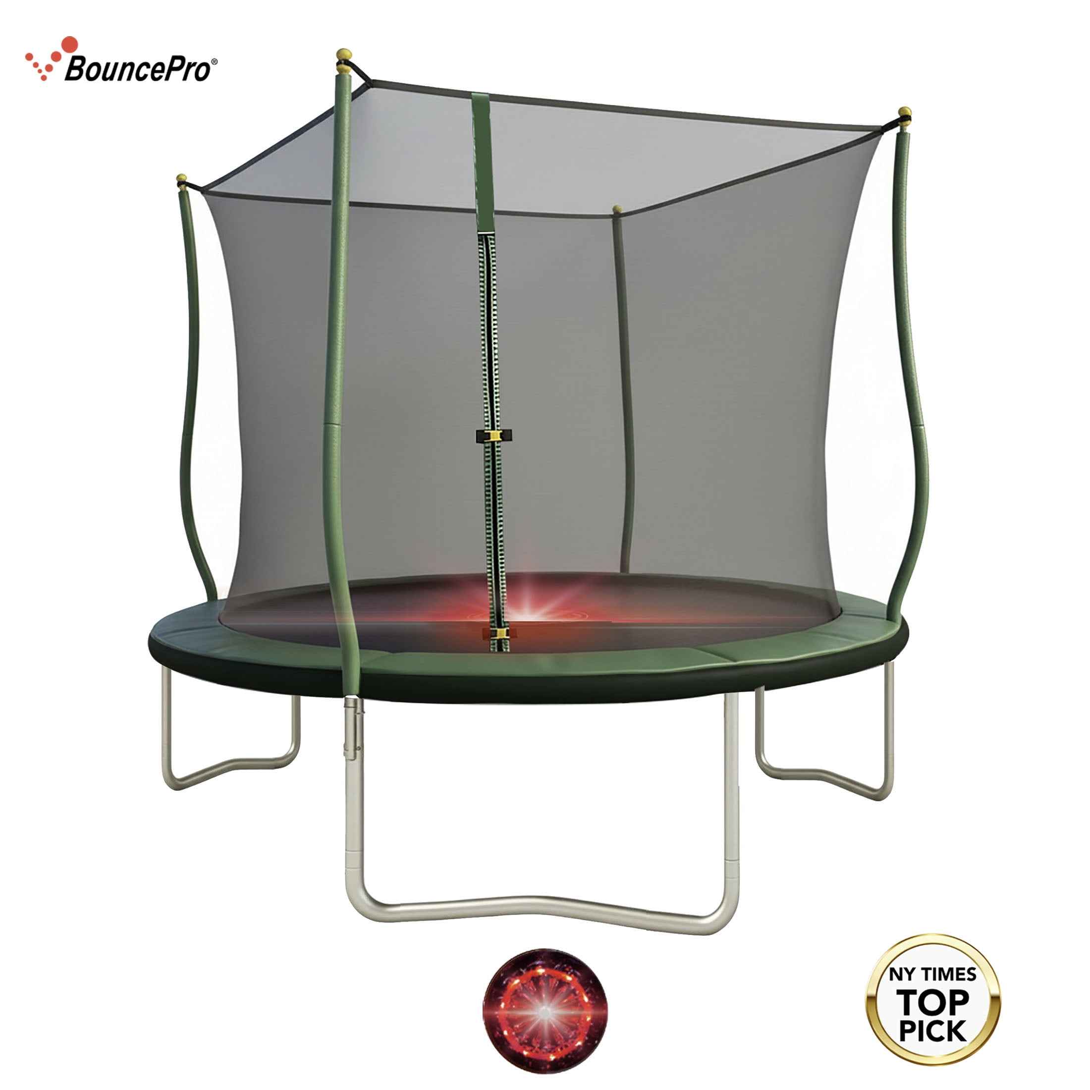Bounce Pro 10ft Trampoline with Safety Enclosure and LED Flashing Undermat Light (Green, 10 ft) kyllh