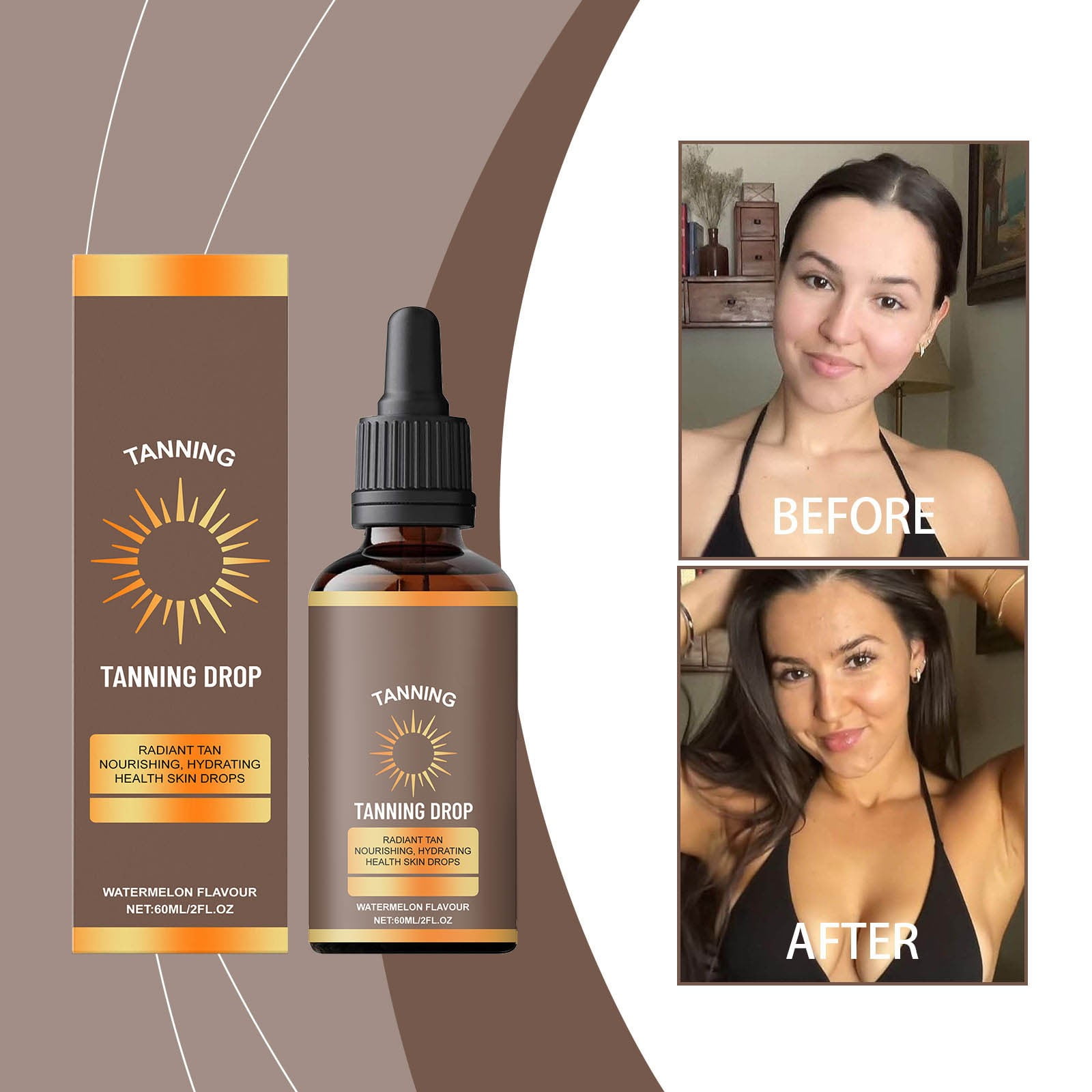 Viwoeim Watermelon Self Tanning Drops, Natural Bronzed Glow Face and Body Tanning Solution (2 oz) 9mxyv