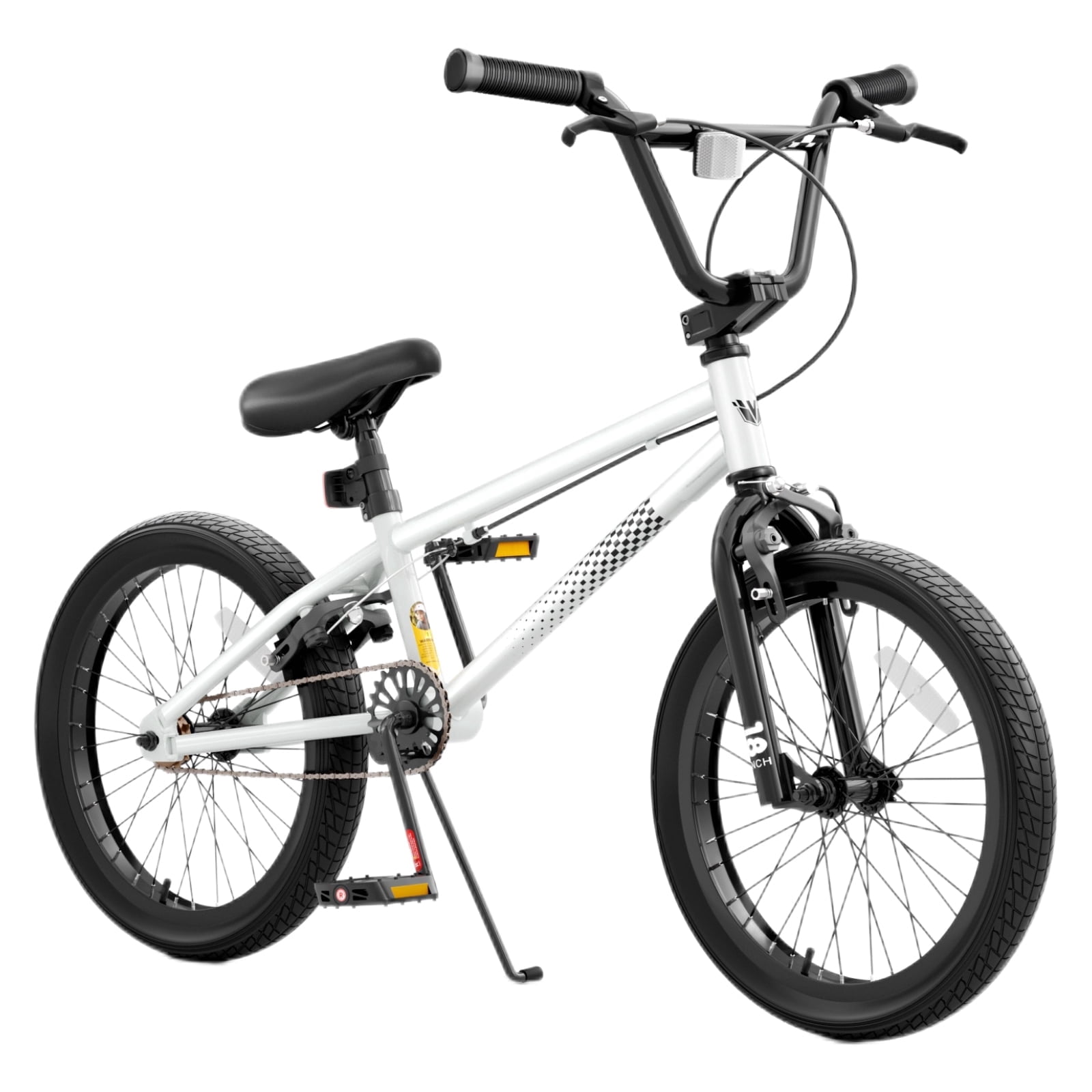 Korimefa Freestyle BMX Bike for Kids, Durable Steel Frame with Hand Brakes and Shock-Absorbing Tires (White, 18 in) idu2v