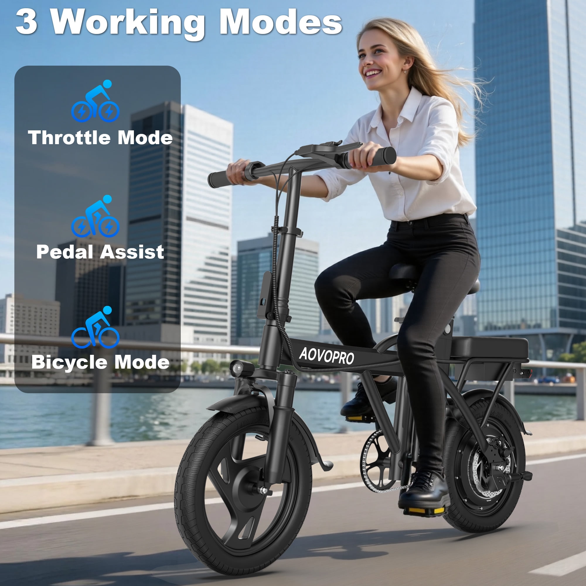AOVOPRO AHT14 Electric Bike 500W 48V, Foldable Mini Ebike for City Commuting (Black, 14 in) i5p40