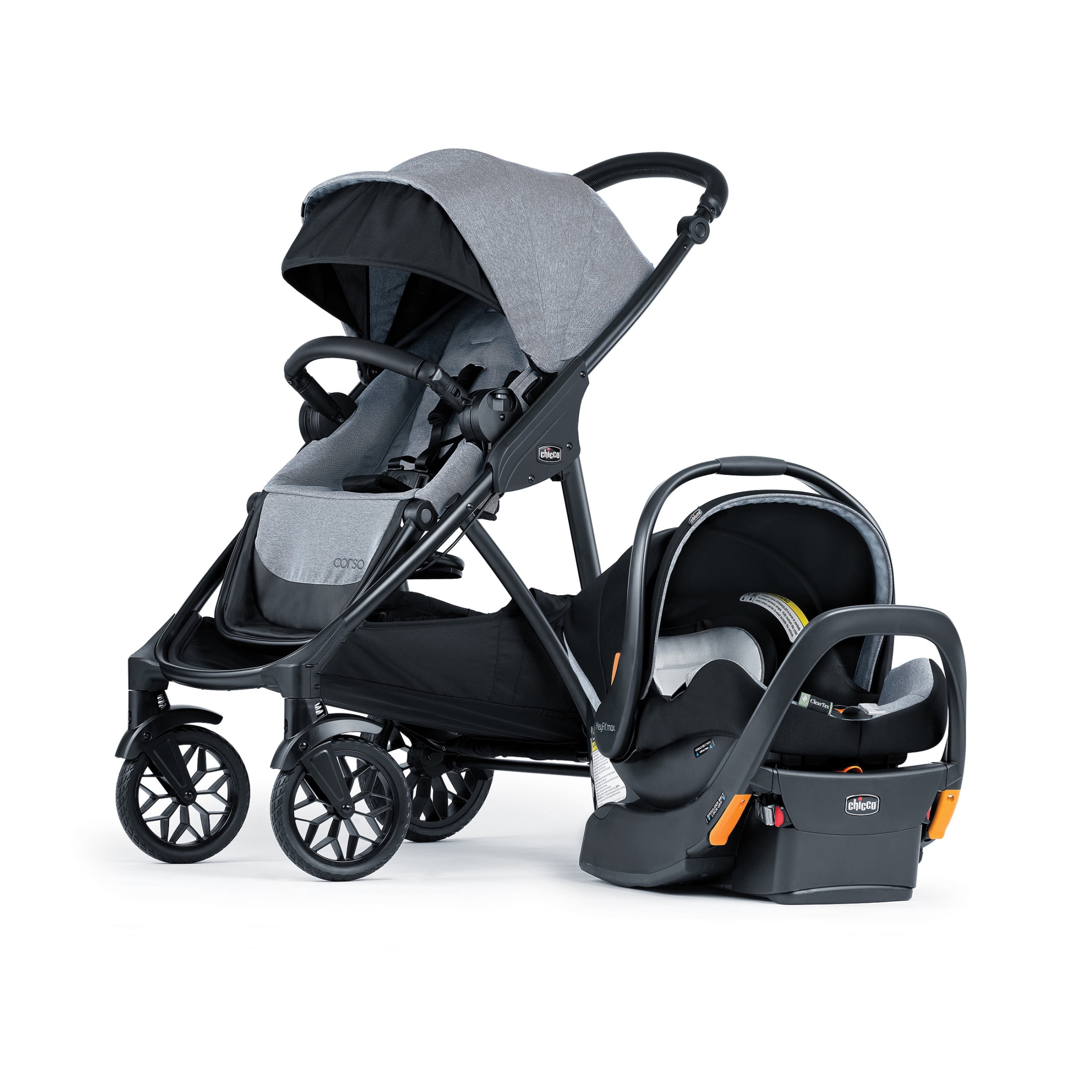 Chicco Corso LE ClearTex Modular Travel System with KeyFit Max Infant Car Seat (Canyon Grey, 1 Pack) vp6mx