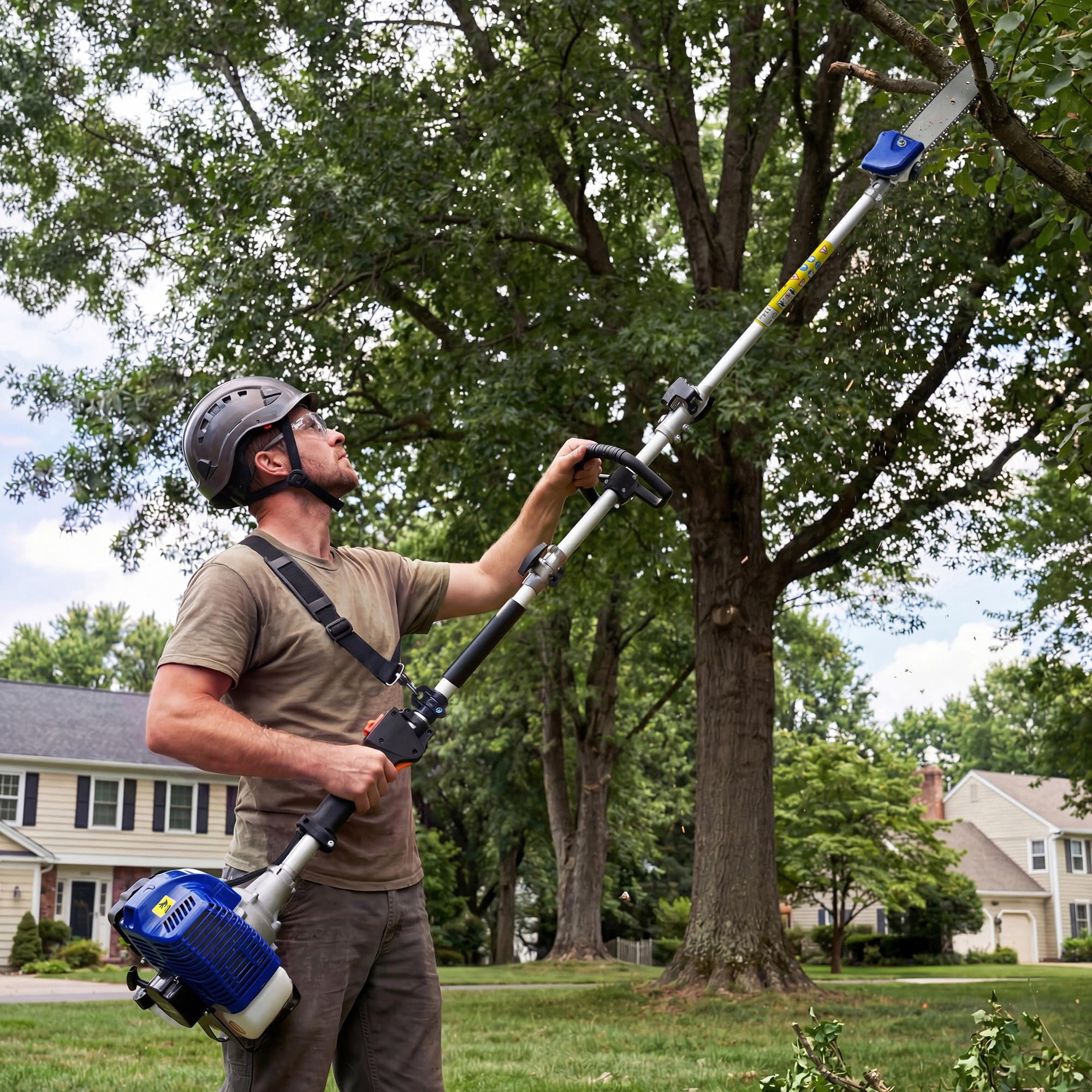 GOGRANT 43CC Gas Powered Pole Saw, 2-Stroke Engine with 12-in Bar, Anti-Vibration Handle for Tree Trimming and Branch Removal (12-in) jcklh
