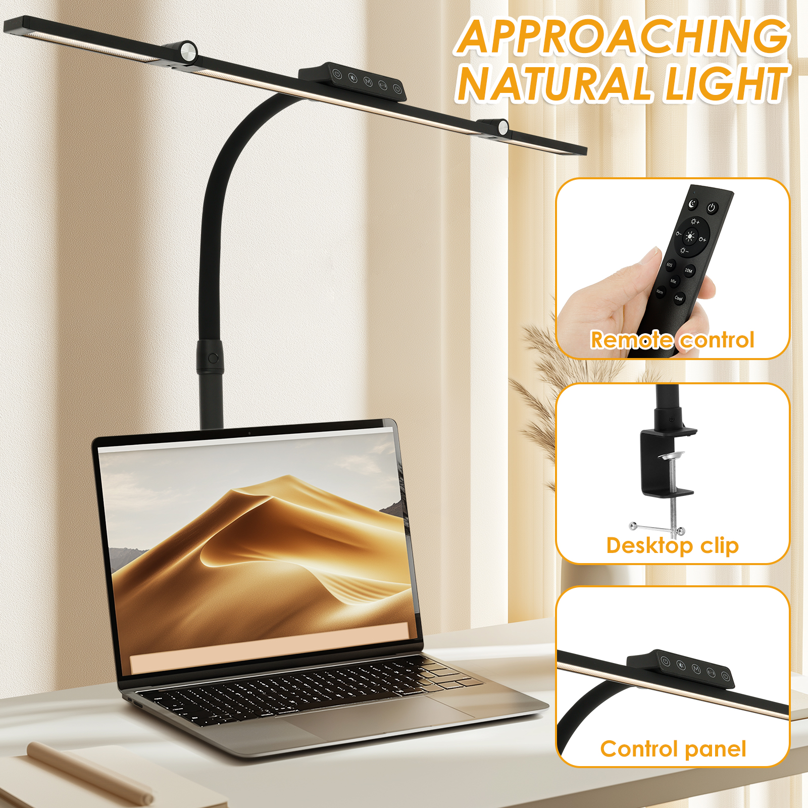FVKRNYZ LED Desk Clamp Lamp, Adjustable Table Reading Light Bar, Eye-Protecting Task Lighting for Office and Home (Black, 24 W) 8zoal