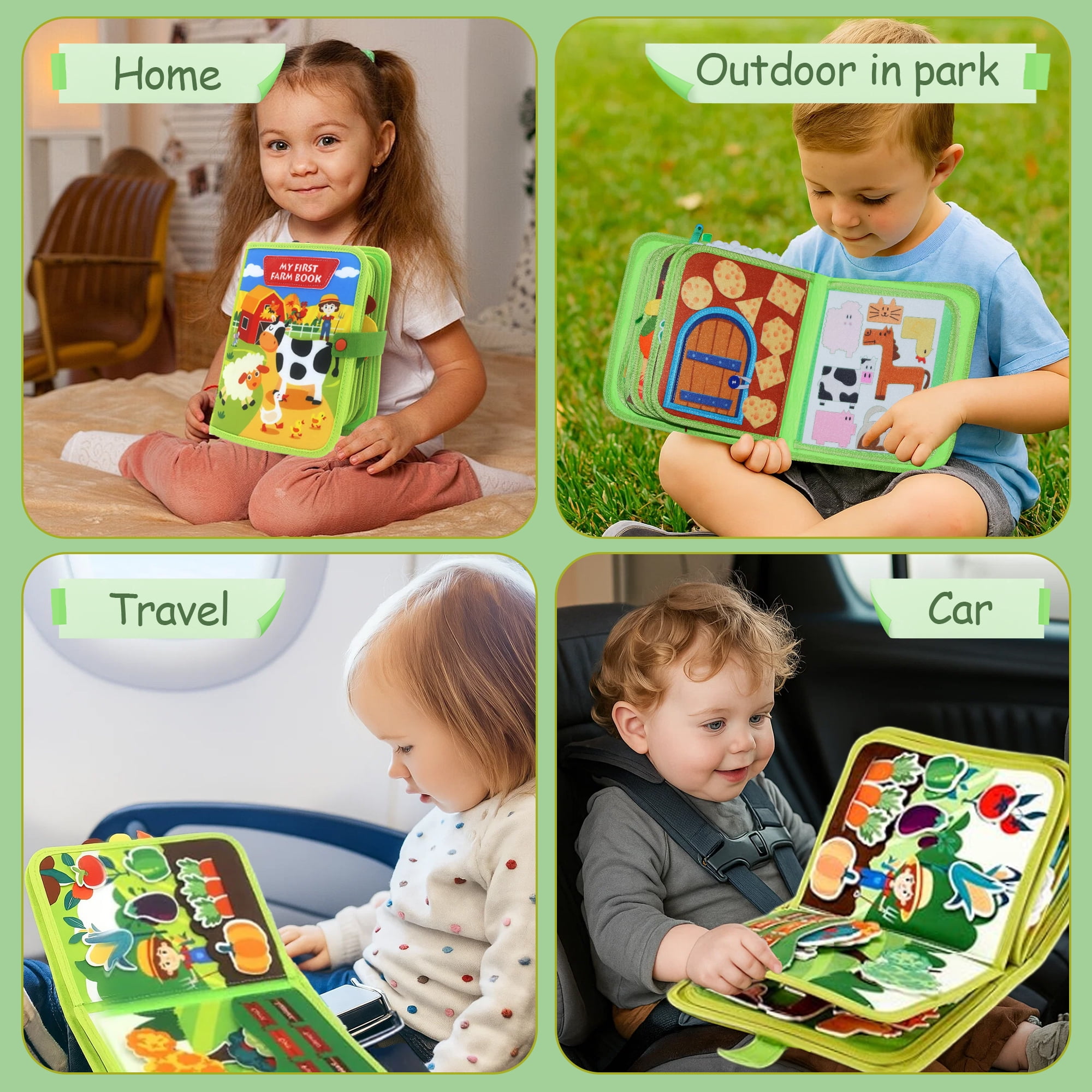 BIGODY Montessori Busy Book and Sensory Activity Board for Toddler Fine Motor Skill Development (8x10 in) kpeaz