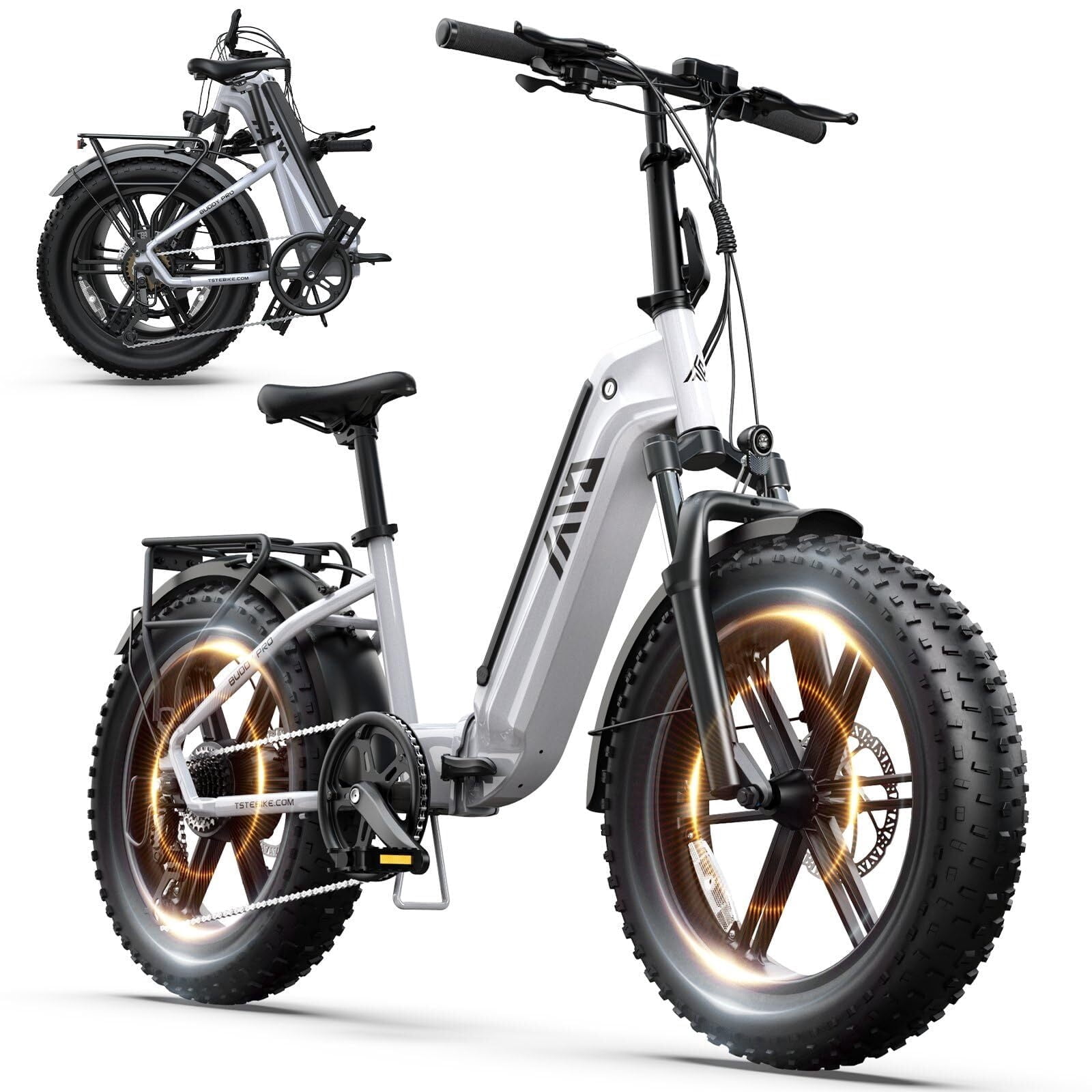 YHR Electric Mountain Bike, 20 in Fat Tire E-Bike with 749W Motor and 60 Mile Range (White, 20 in) 7dxj4