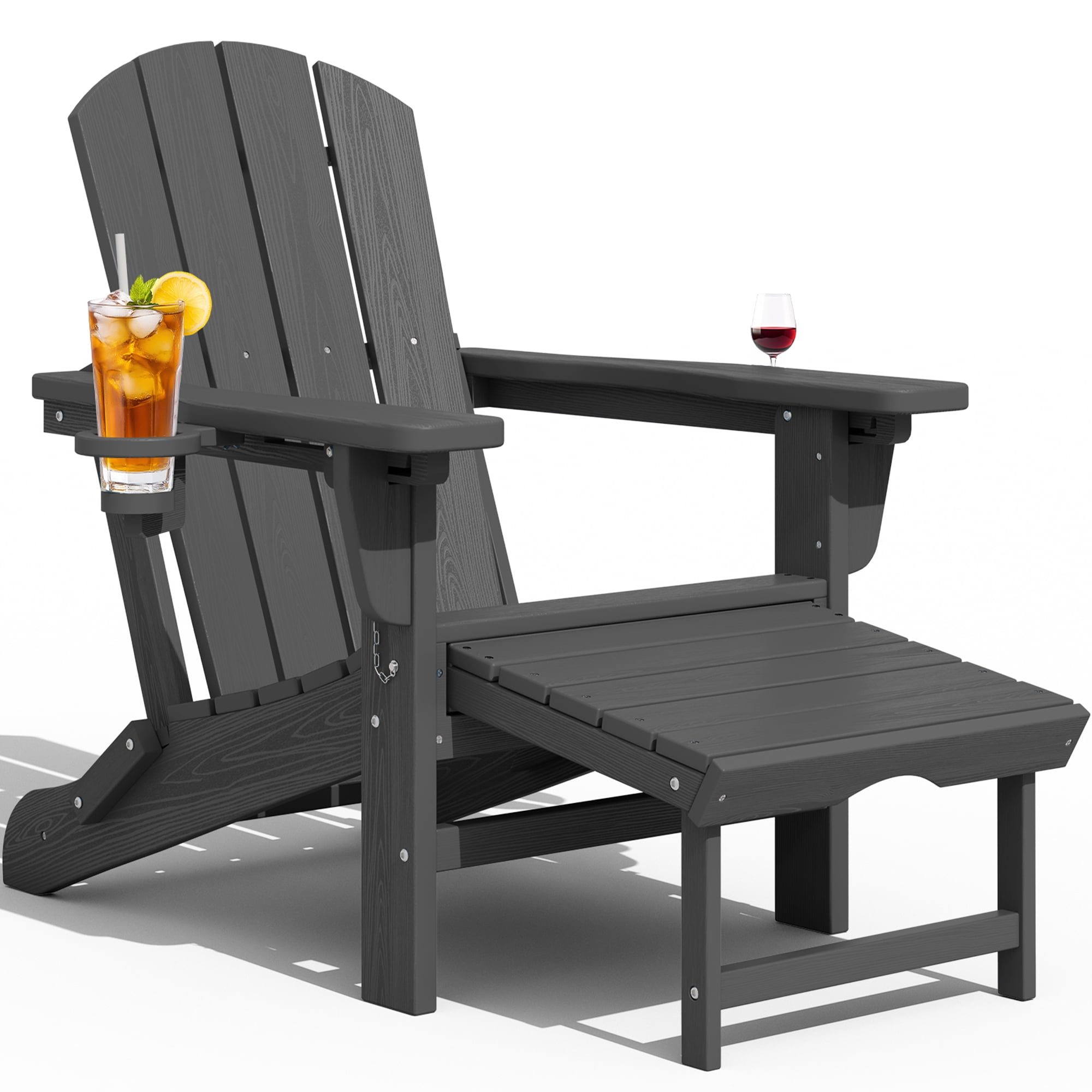 KINGYES Folding Adjustable Adirondack Chair with Retractable Ottoman (Grey, Set of 2) jf7ar